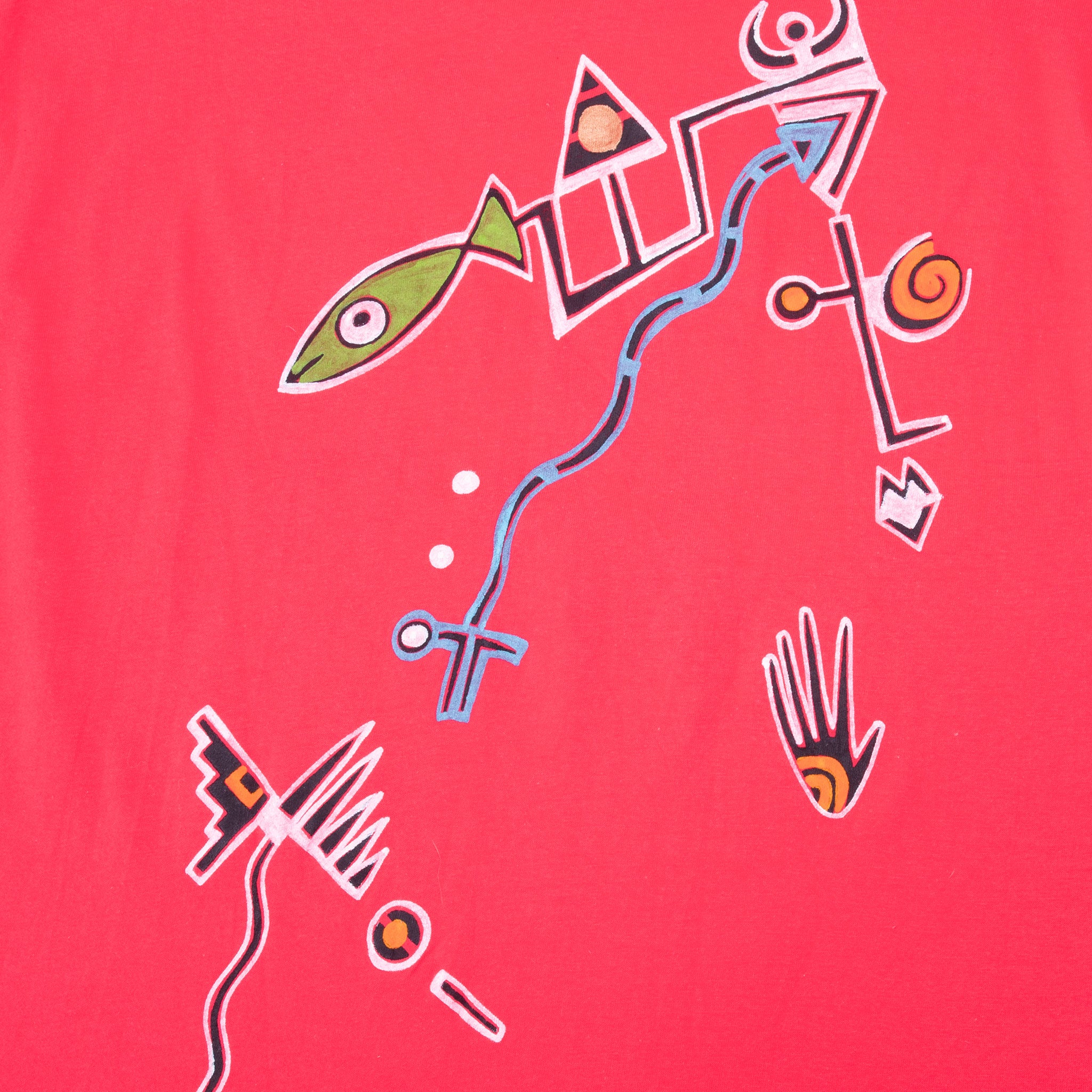 VINTAGE HAND PAINTED NATIVE PETROGLYPH ART TEE SHIRT BY ELLI 1993 LARGE MADE USA