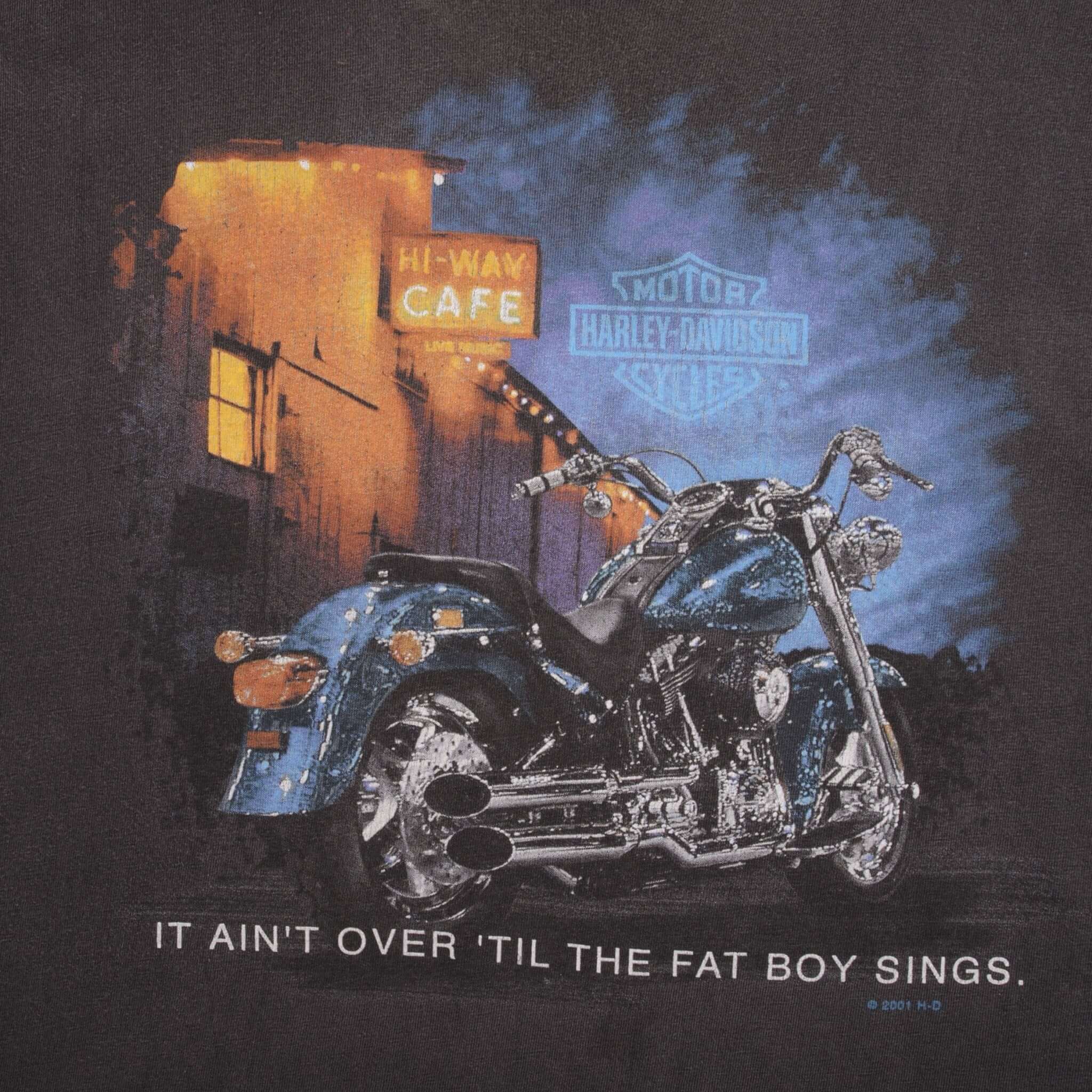 Vintage Black Harley Davidson Hi-Way Cafe Tee Shirt 2001 Size XL 