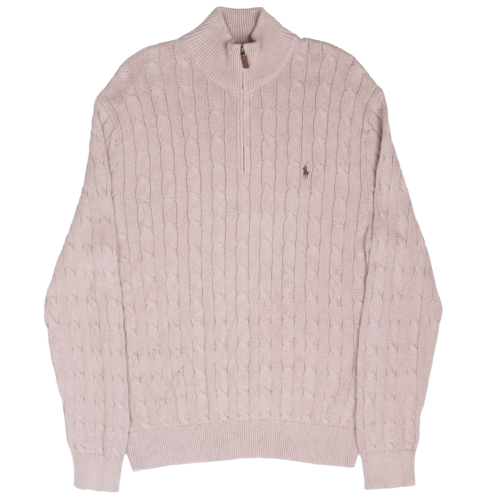 Vintage Polo Ralph Lauren Beige Knit Quarter 1/4 Zip Sweater Size XL