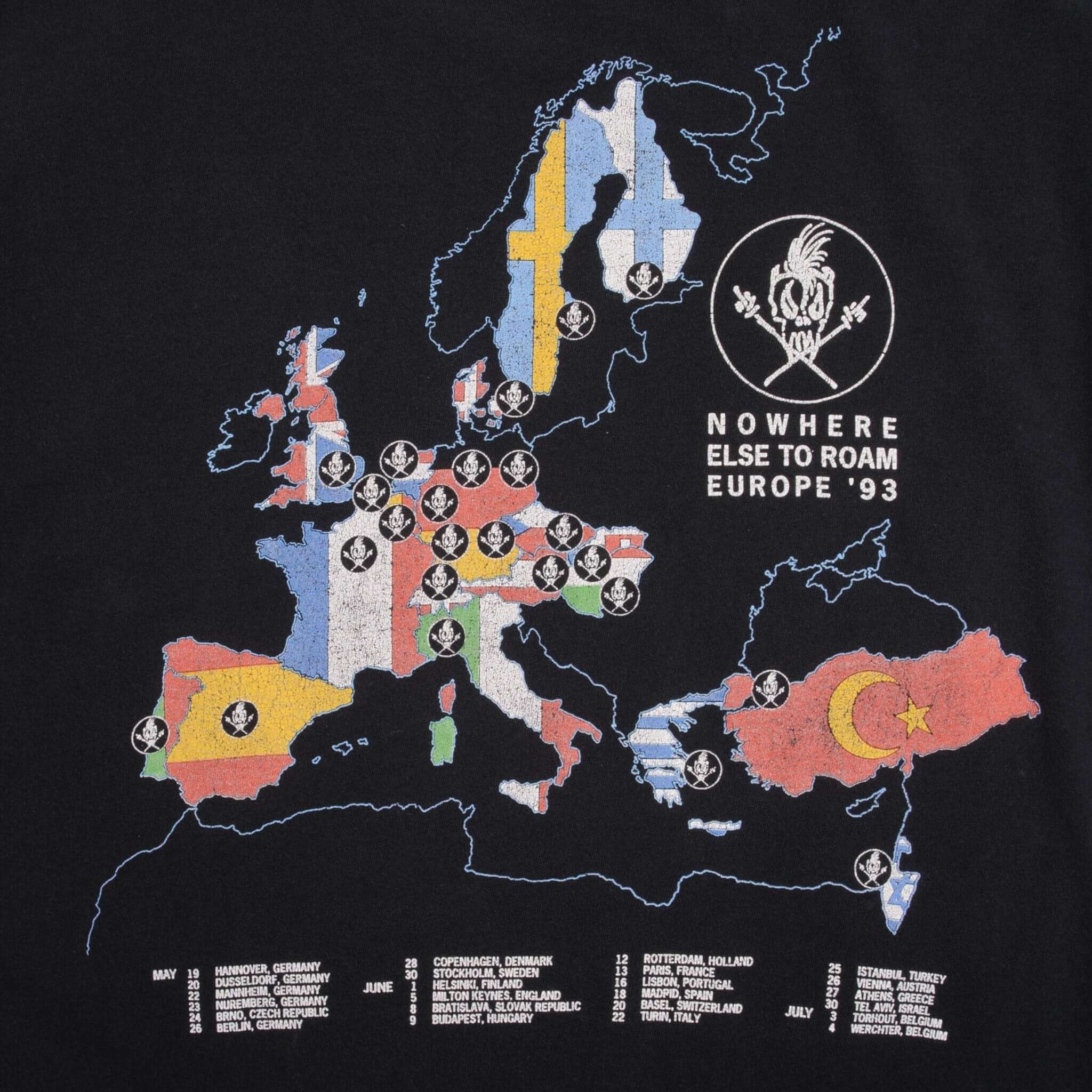 Vintage Metallica Nowhere Else To Roam Europe Tour 1993 Tee Shirt Size Medium With Single Stitch Sleeves