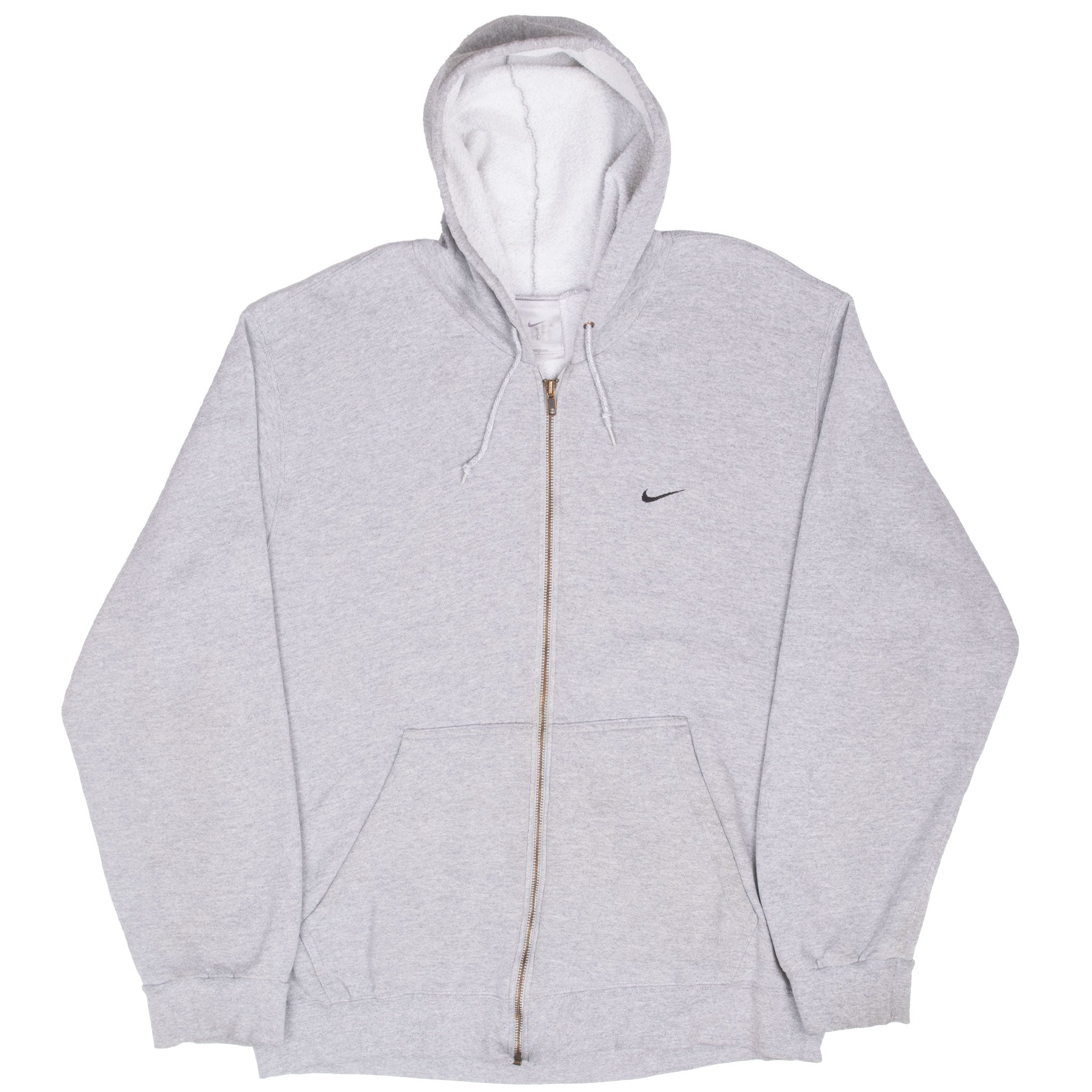 Vintage Nike Classic Swoosh Gray Full Zip Hoodie Sweatshirt 2000S Size Large Made In USA