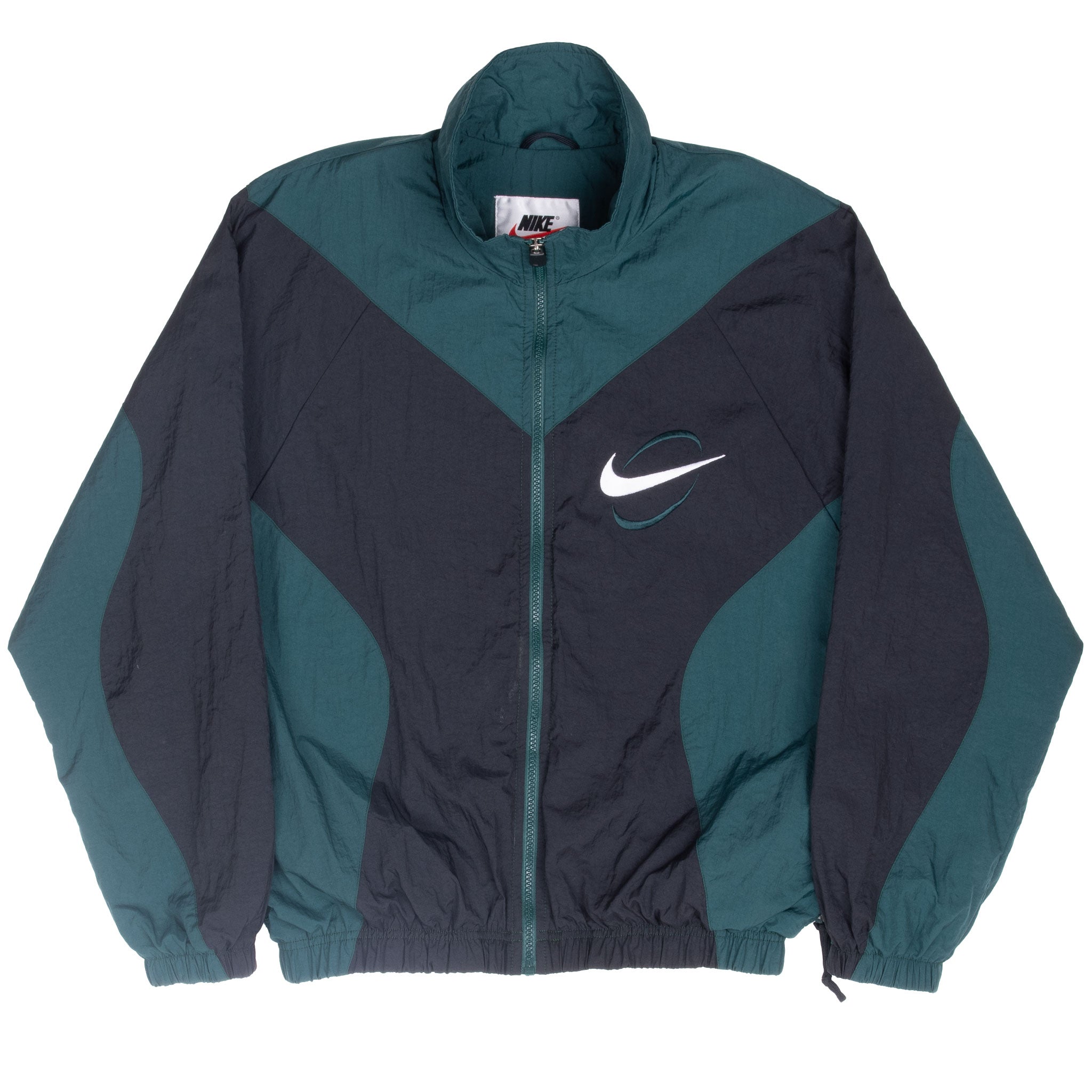 Vintage Nike Black And Green Swoosh Windbreaker Jacket 1990S Size Small