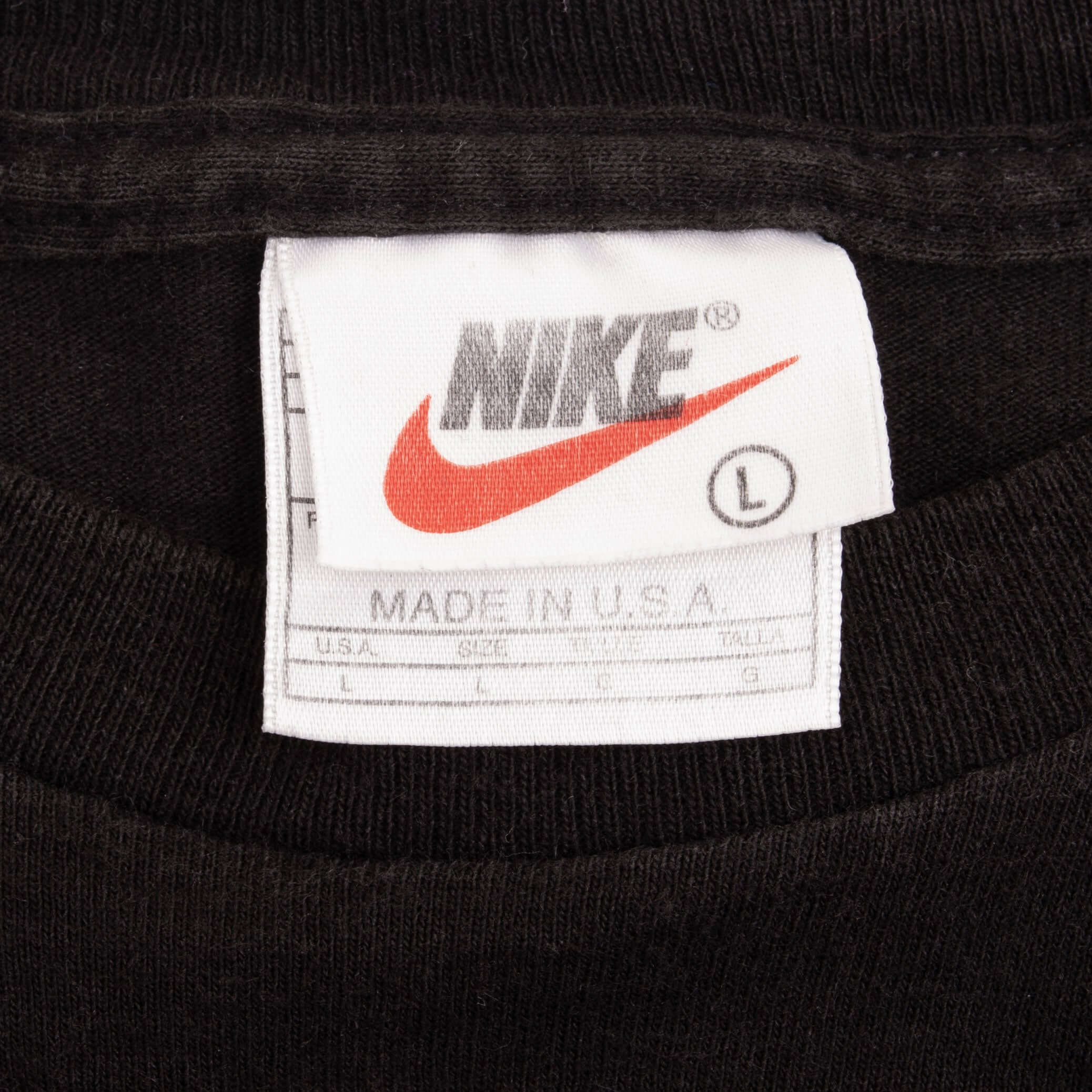 Vintage Nike Classic Swoosh Black Tee Shirt Size 1990s Size Large Made In USA