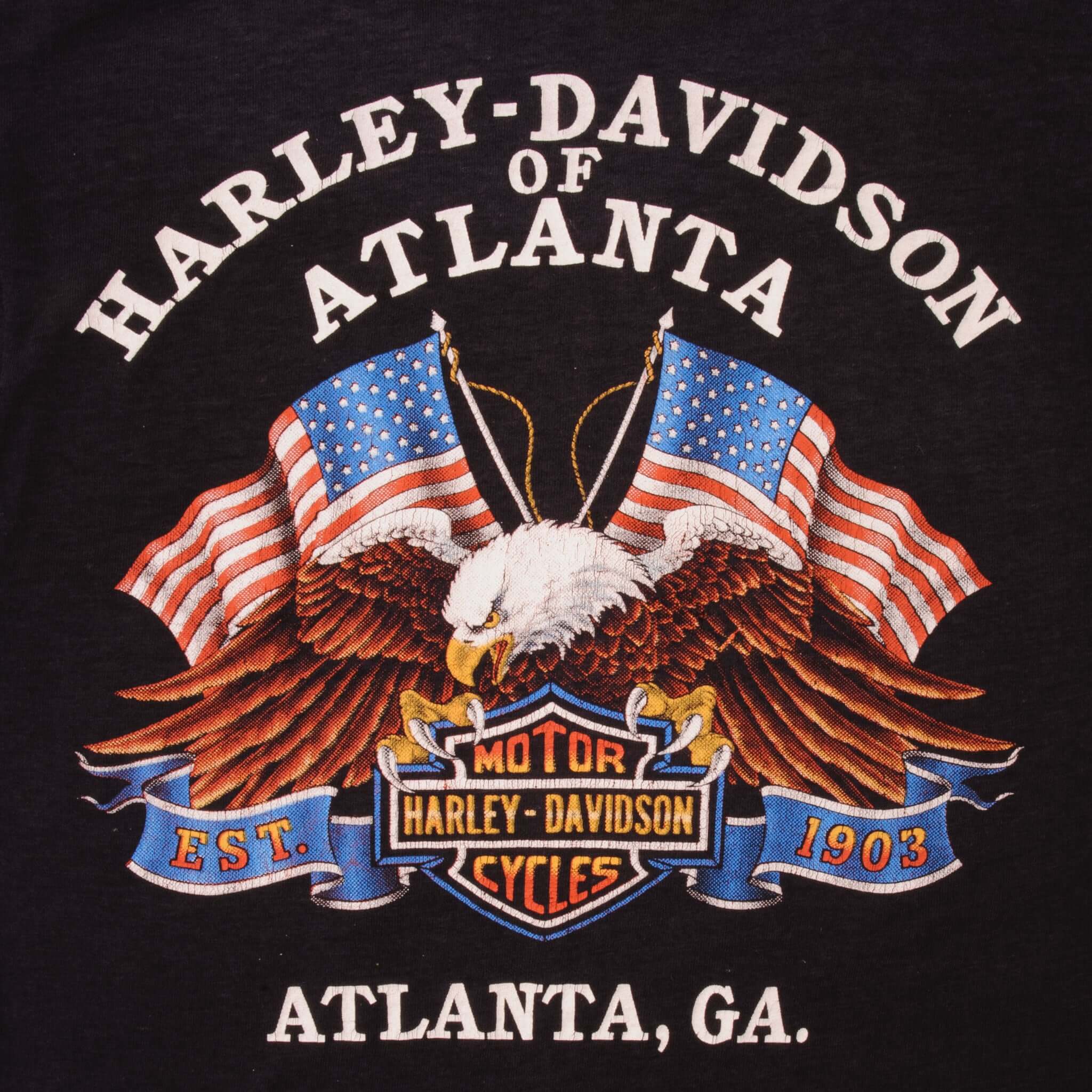 Vintage Harley Davidson And America WLA Mounted Soldiers 1941-1947 Atlanta, GA Tee Shirt Size Small Made In USA With Single Stitch Sleeves