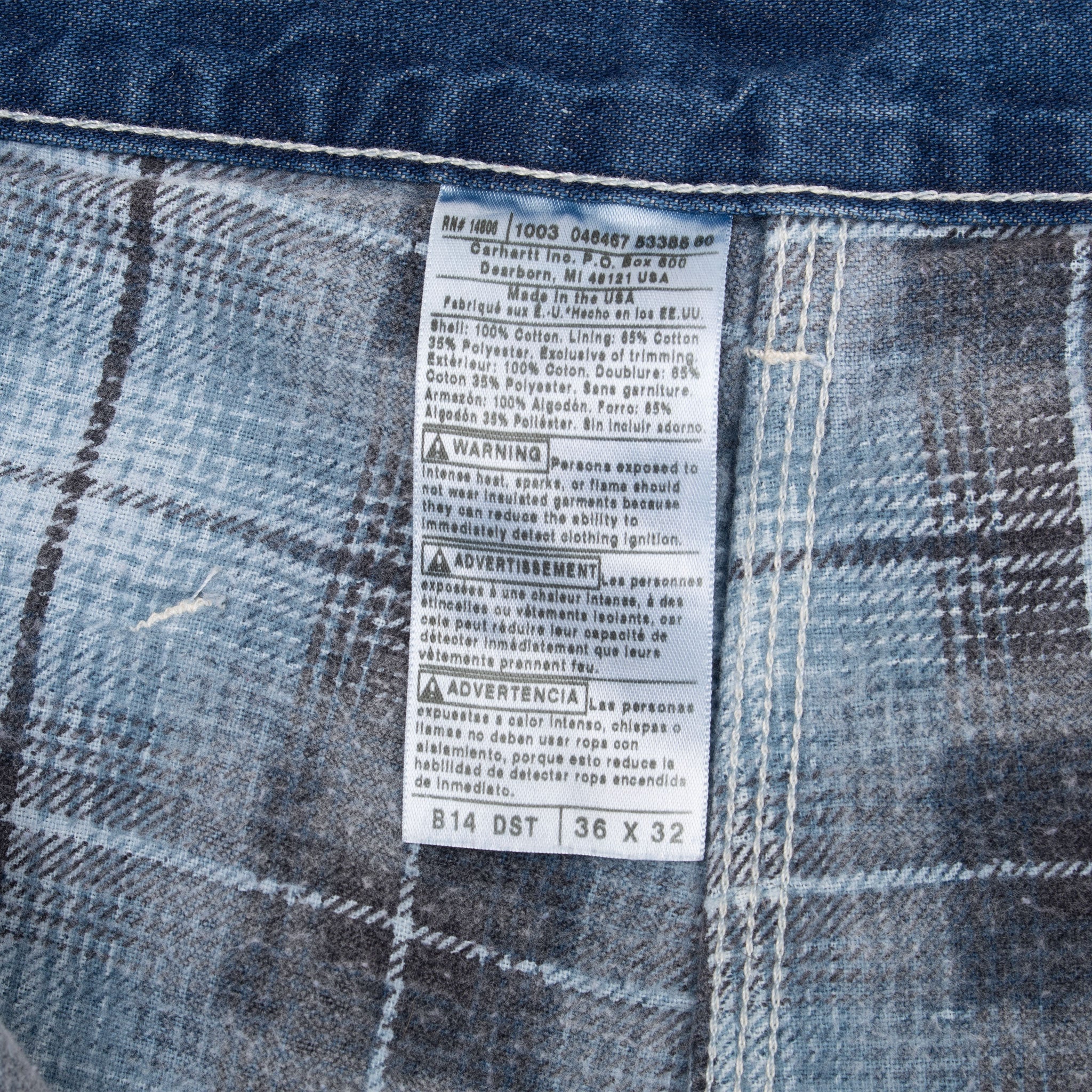 Vintage Carhartt Carpenter Flannel Lined Blue Jeans Pants 2003 Size 36X32 Made In Usa