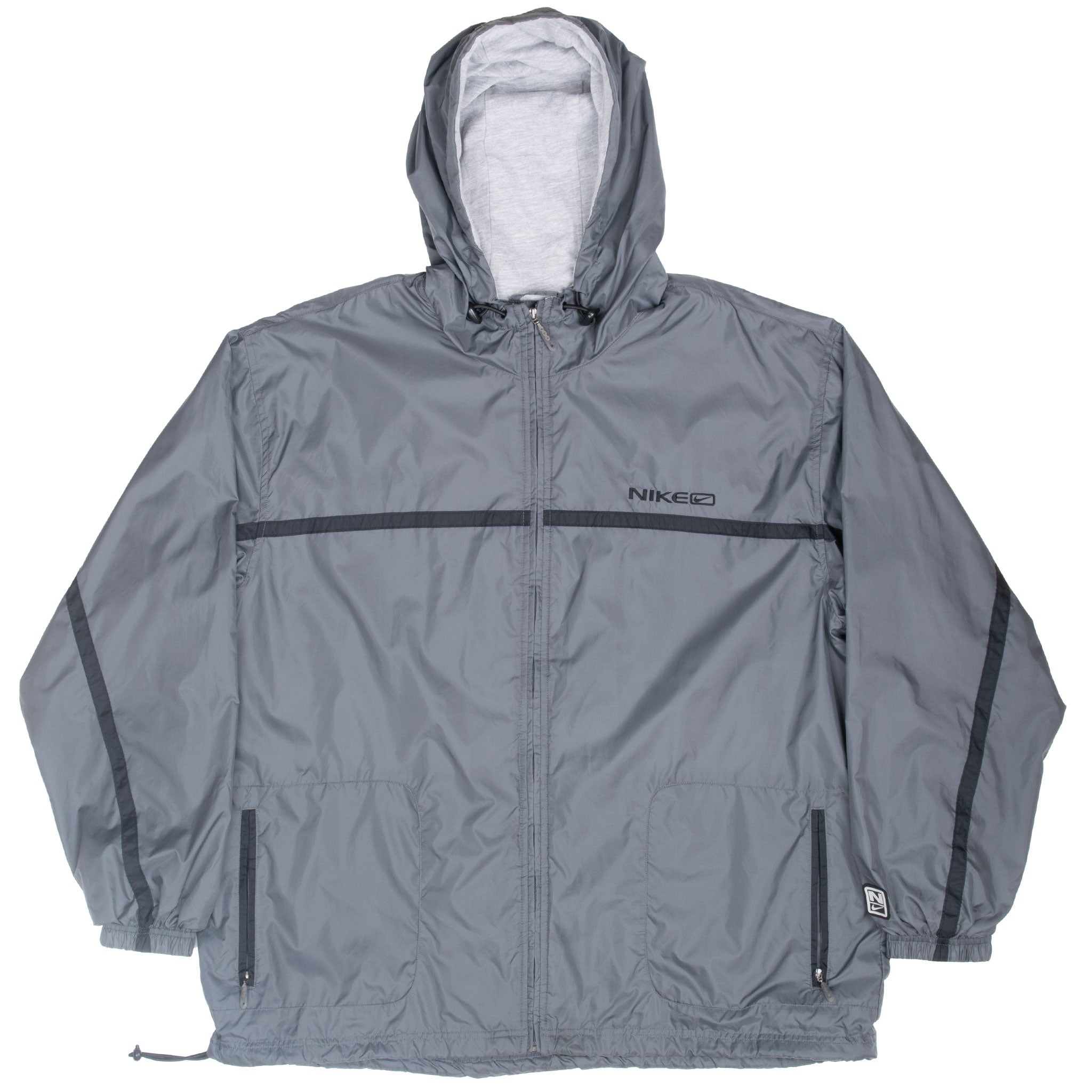 Vintage Nike Swoosh Dark Grey Hooded Windbreaker Jacket 2000S Size XL