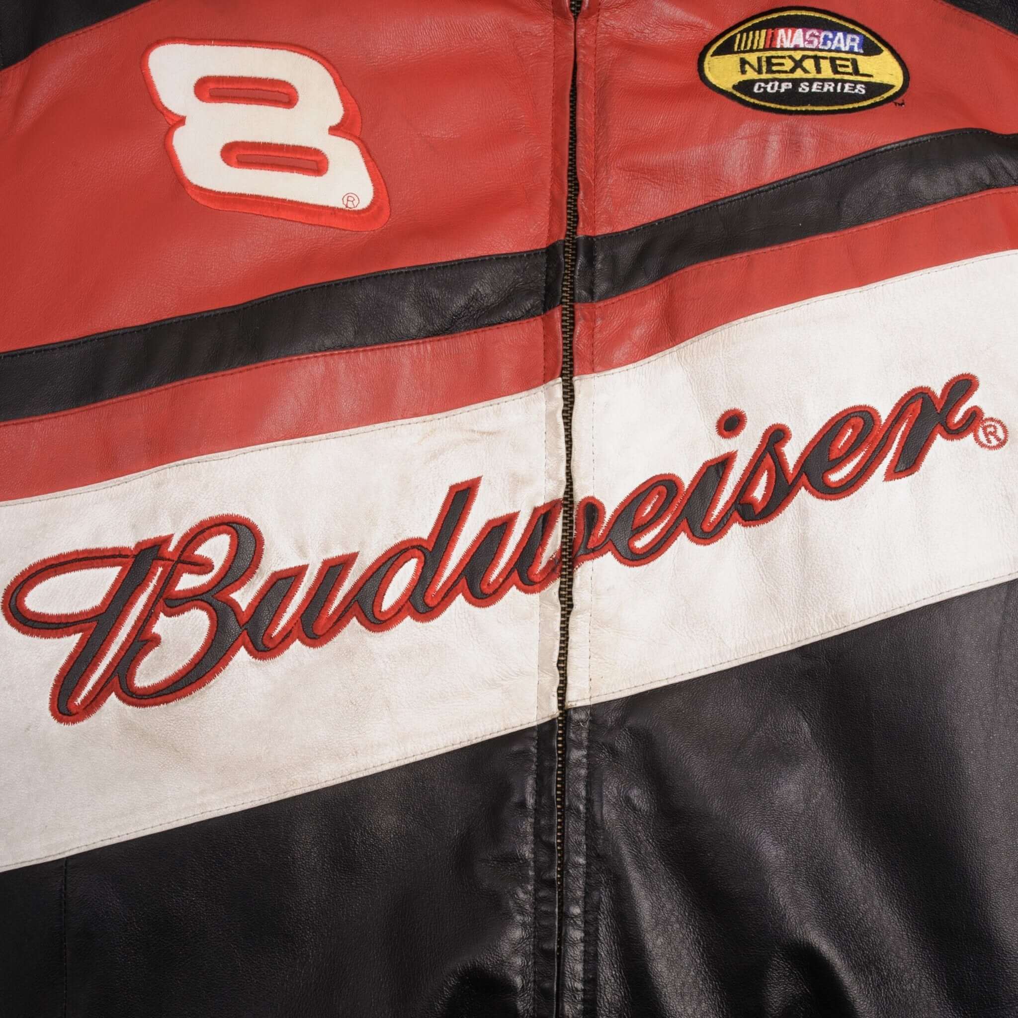 VINTAGE NASCAR DALE EARNHARDT JR BUDWEISER LEATHER JACKET 2000S SIZE XL