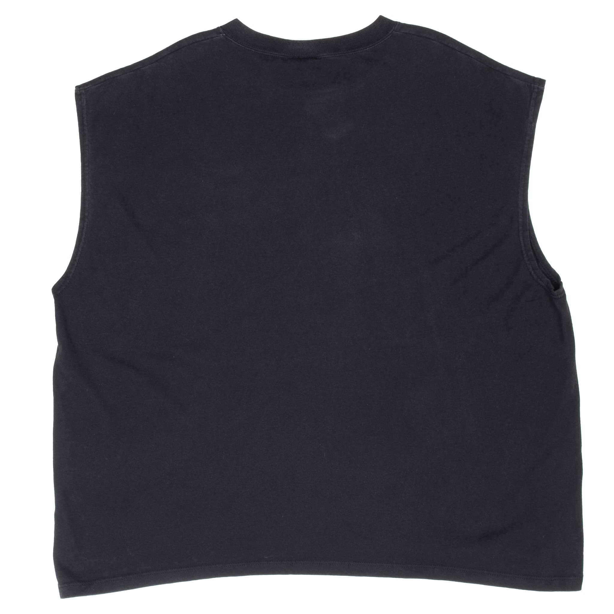 Back of black Nike sleeveless T-shirt with plain design