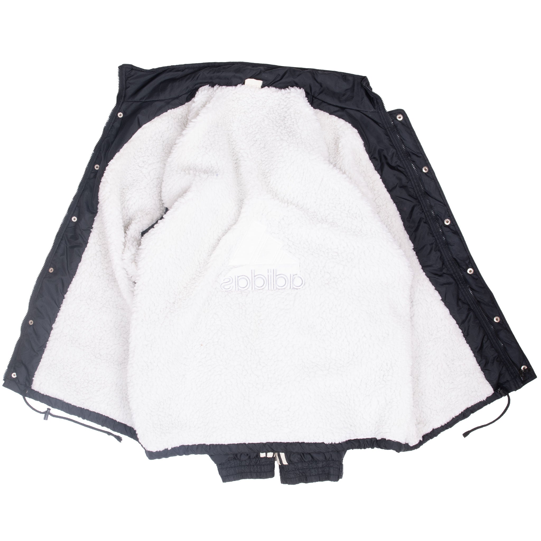 Vintage Adidas 3 Stripes Black Sherpa Lined Windbreaker Jacket 1990S Size XL