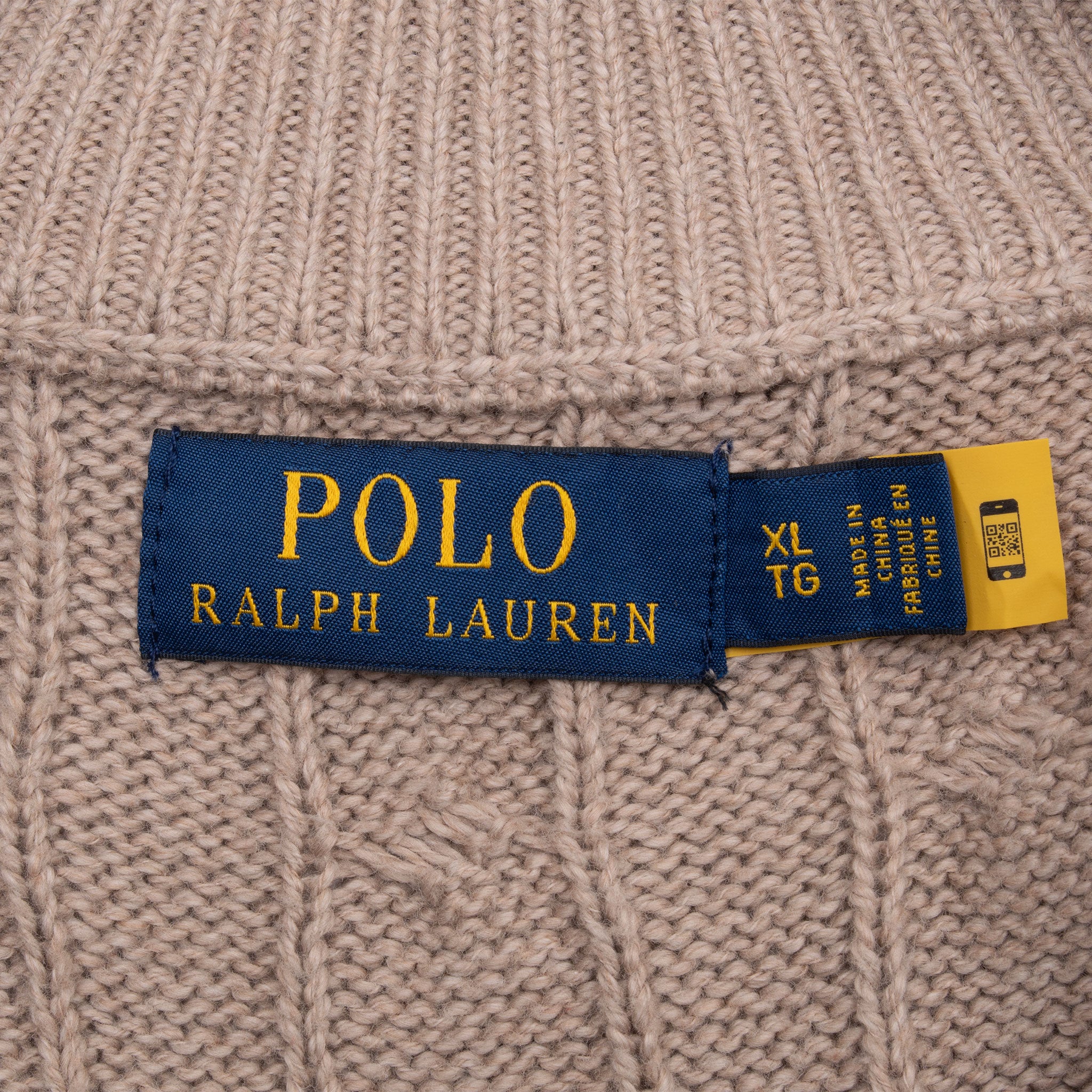 Vintage Polo Ralph Lauren Beige Knit Quarter 1/4 Zip Sweater Size XL