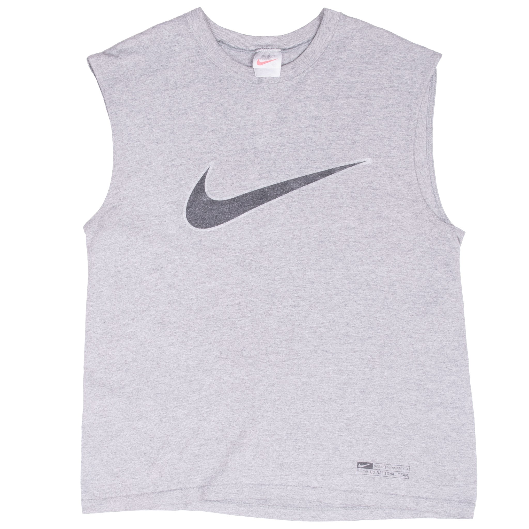 Vintage Nike Soccer Big Swoosh Grey Tank Top Tee Shirt 1990S Size Medium Made In Usa