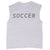 Back of grey Nike tank top with oversized dark SOCCER lettering