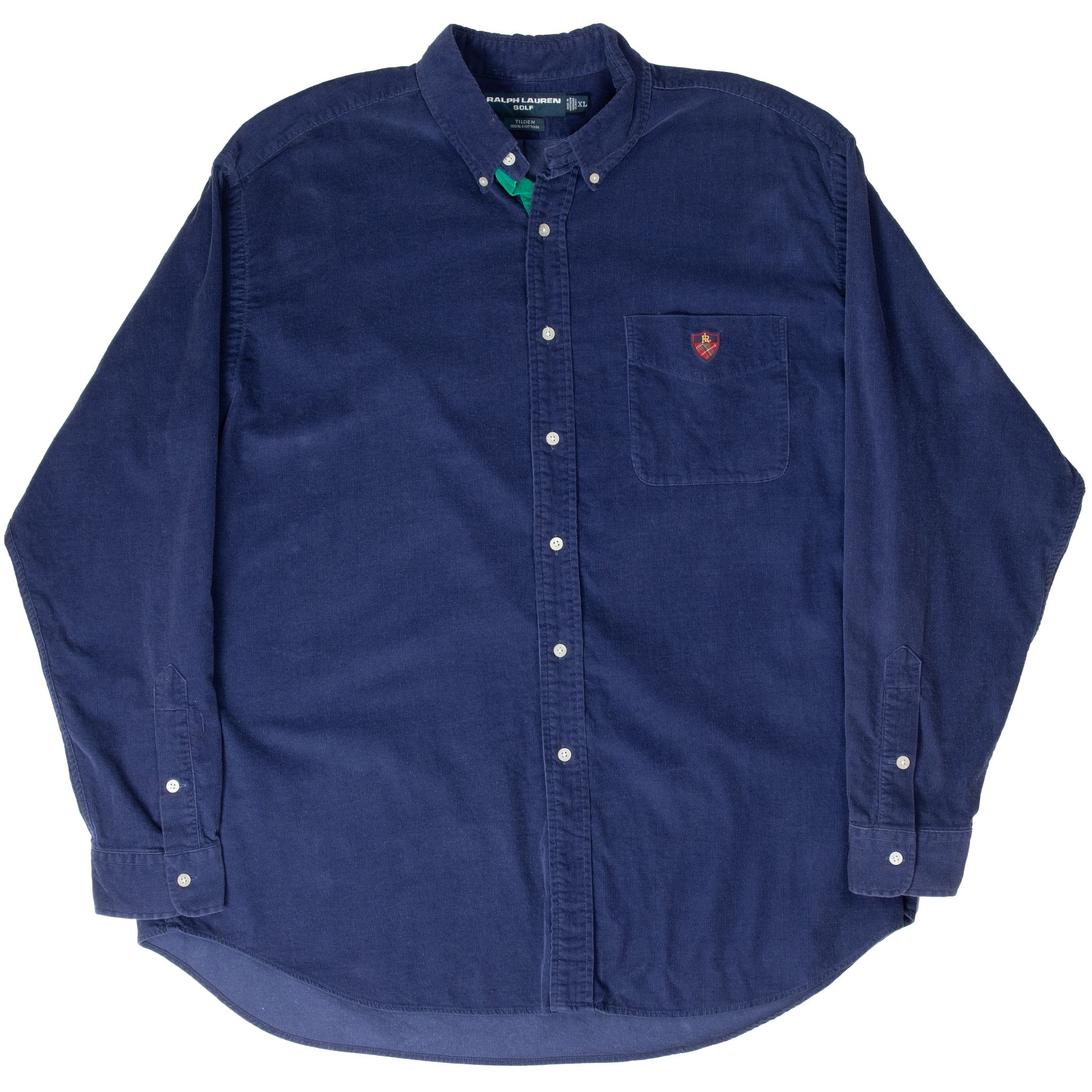 VINTAGE RALPH LAUREN GOLF BLUE CORDUROY SHIRT 1990S SIZE XL MADE IN USA
