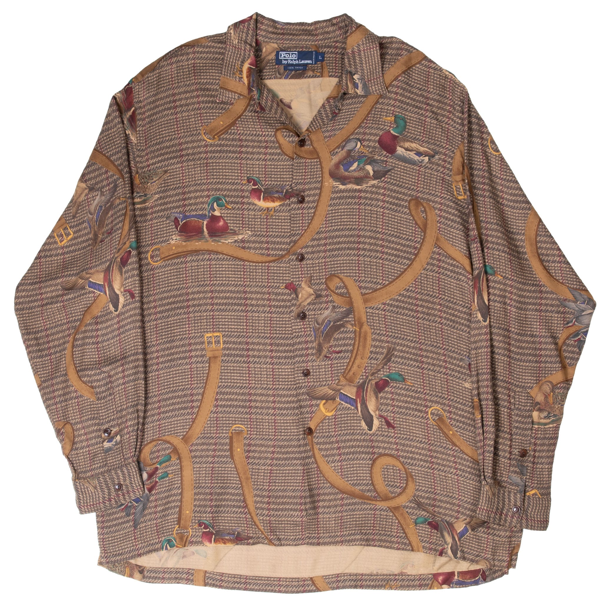 VINTAGE RALPH LAUREN BROWN PLAID DUCK HUNTING SHIRT 1990S SIZE LARGE