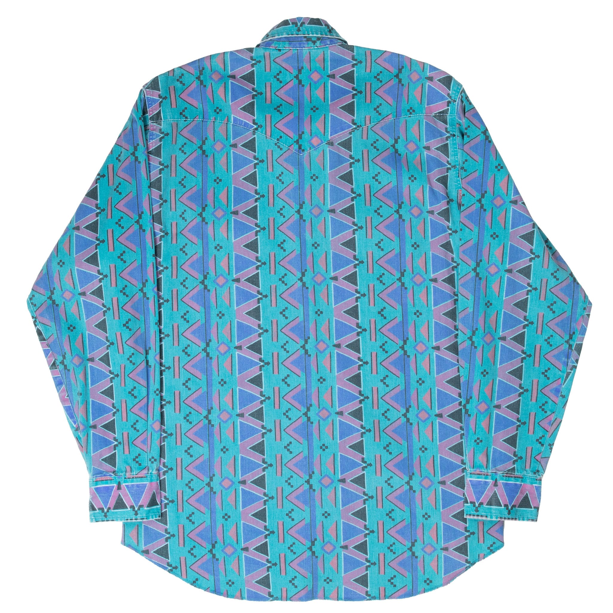 VINTAGE WRANGLER NAVAJO AZTEC BRUSHPOPPER WESTERN RODEO SHIRT 1990S SIZE 16 X 35