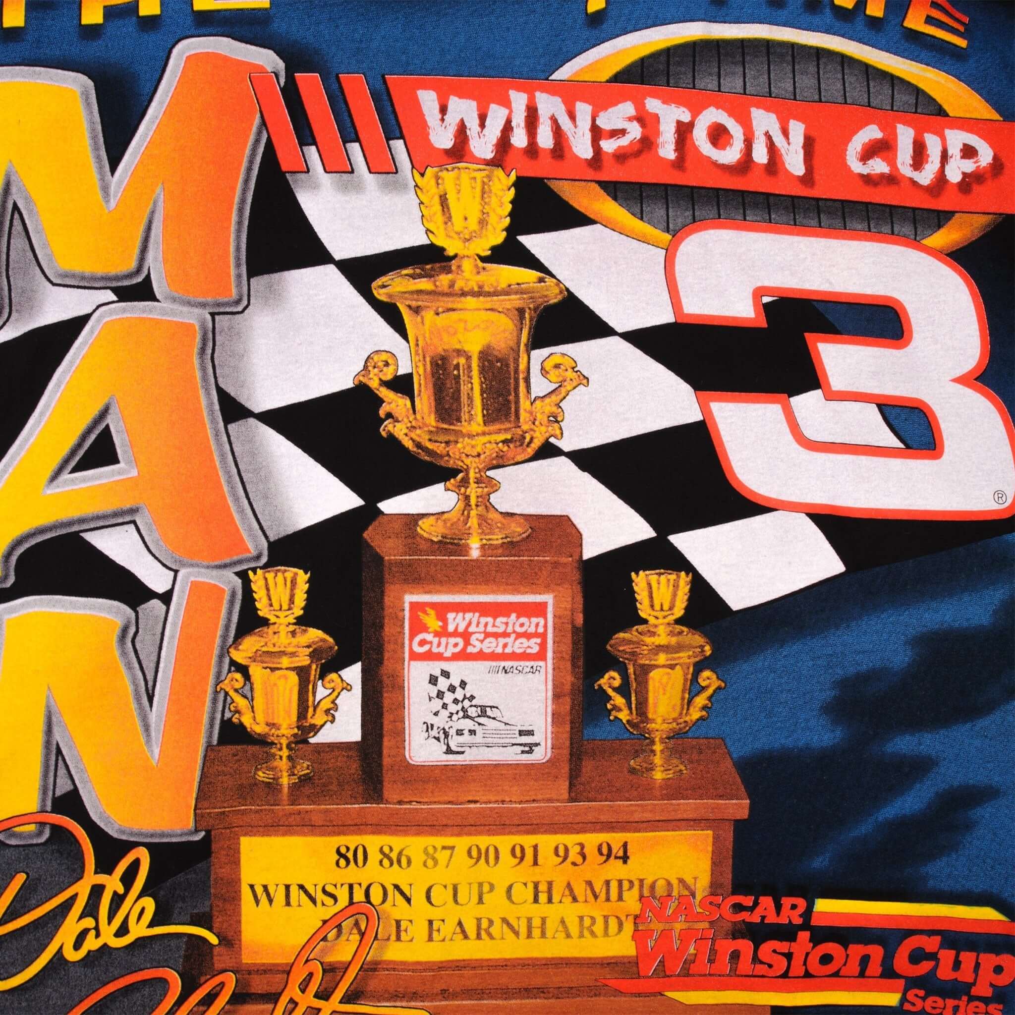 Vintage All Over Print Nascar The Intimidator Dale Earnhardt Winston Cup Champion  Tee Shirt 1990S Size XL Made In USA