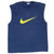 Front of blue Nike tank top with large yellow-to-green Swoosh graphic