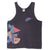 Full front of black Nike Air tank top with chest Swoosh and multicolor geometric graphic