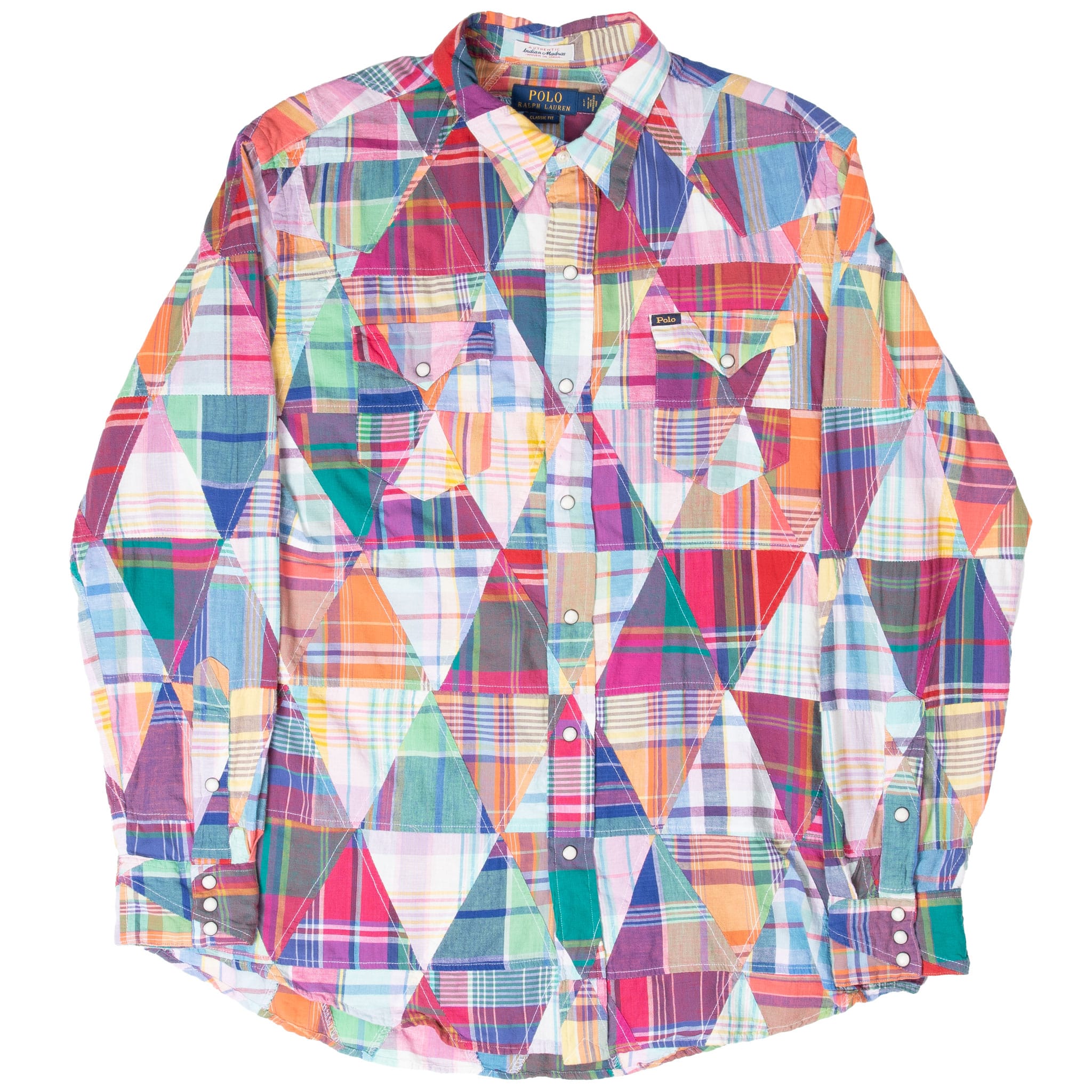 Vintage Ralph Lauren Indian Madras Plaid Patchwork Shirt Size Large