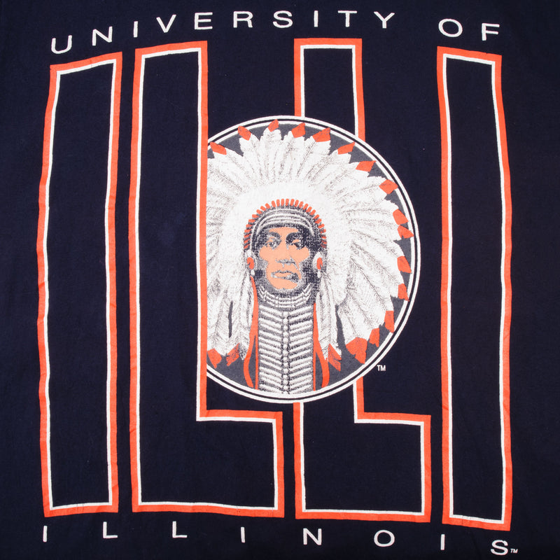 Vintage Illinois University Fighting Illini Tee Shirt Size Large With Single Stitch Sleeves
