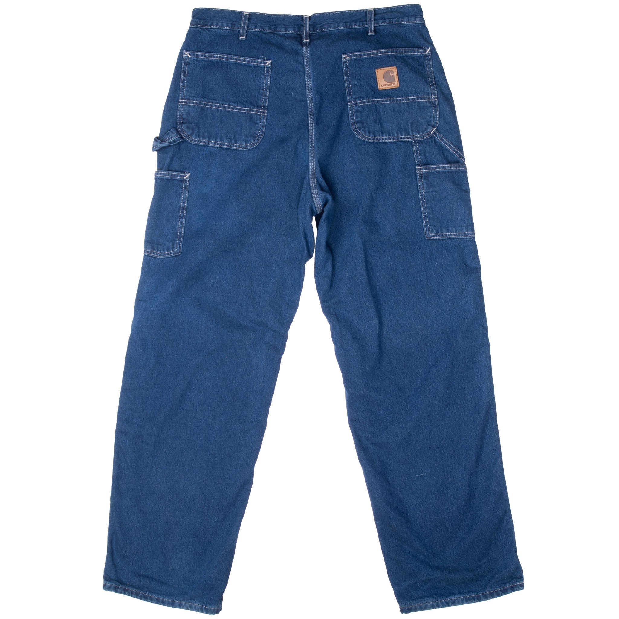 Vintage Carhartt Carpenter Flannel Lined Blue Jeans Pants 2003 Size 36X32 Made In Usa