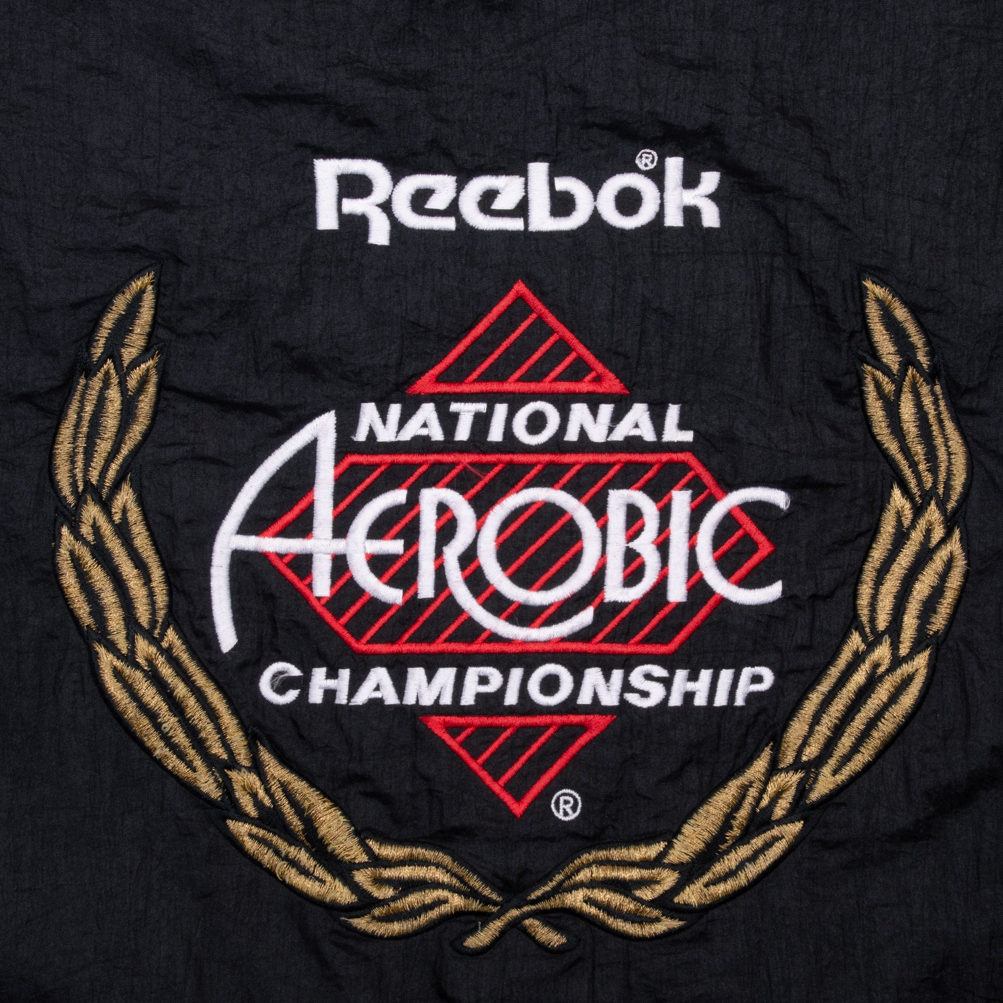 Vintage Reebok Black Red White Aerobic National Championship Windbreaker Jacket 1980S Size Medium
