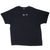 Front of black Nike crewneck T-shirt with centered yellow Swoosh and white oval accents