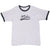 Front of grey Nike ringer T-shirt with black script logo, collar and sleeve trim