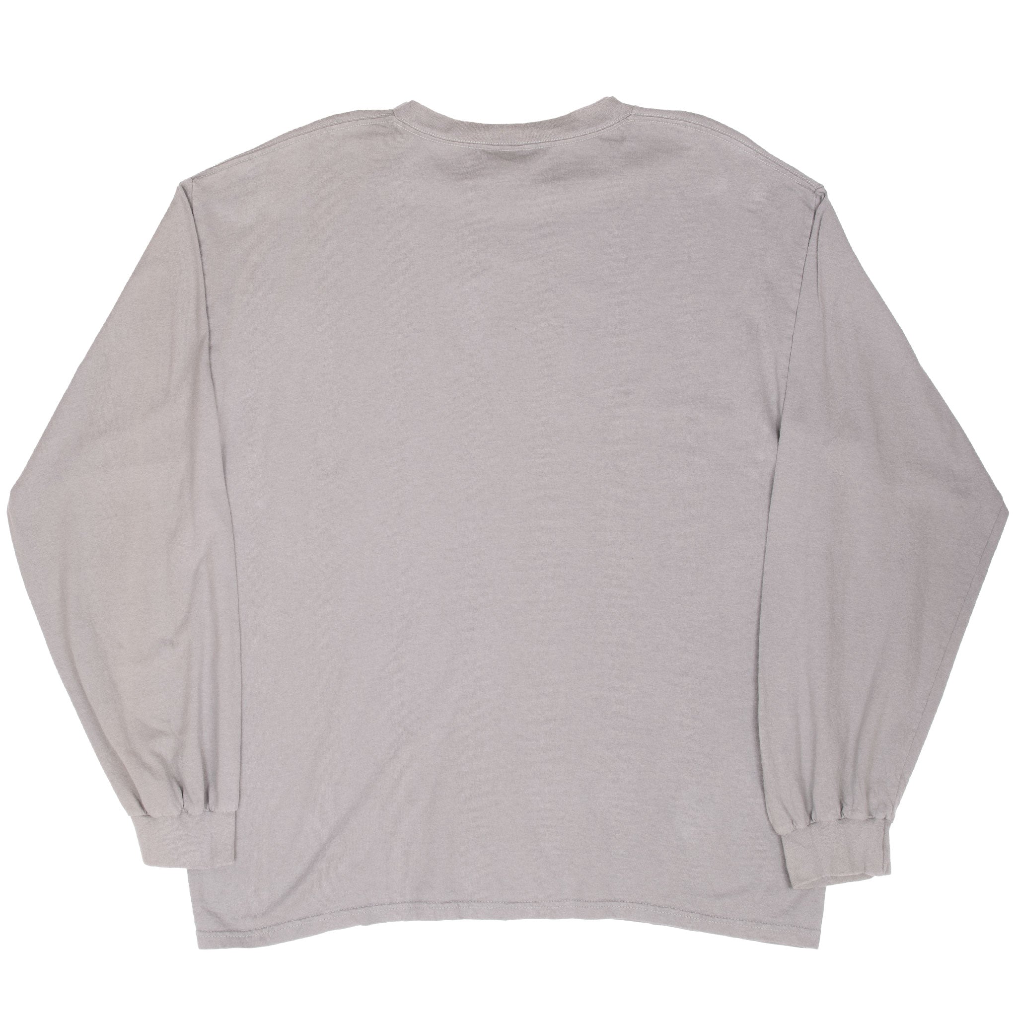 Back of grey Nike long-sleeve T-shirt with ribbed cuffs and plain design
