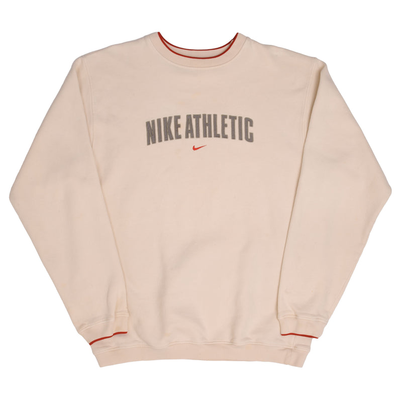 Vintage Nike Athletic Spellout Swoosh Beige Crewneck Sweatshirt 2000S Size XL