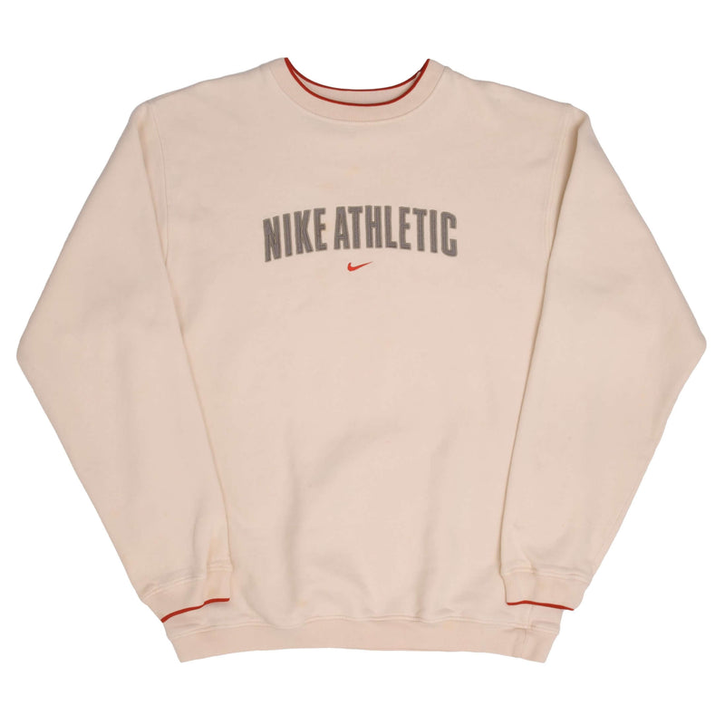 Vintage Nike Athletic Spellout Swoosh Beige Crewneck Sweatshirt 2000S Size XL