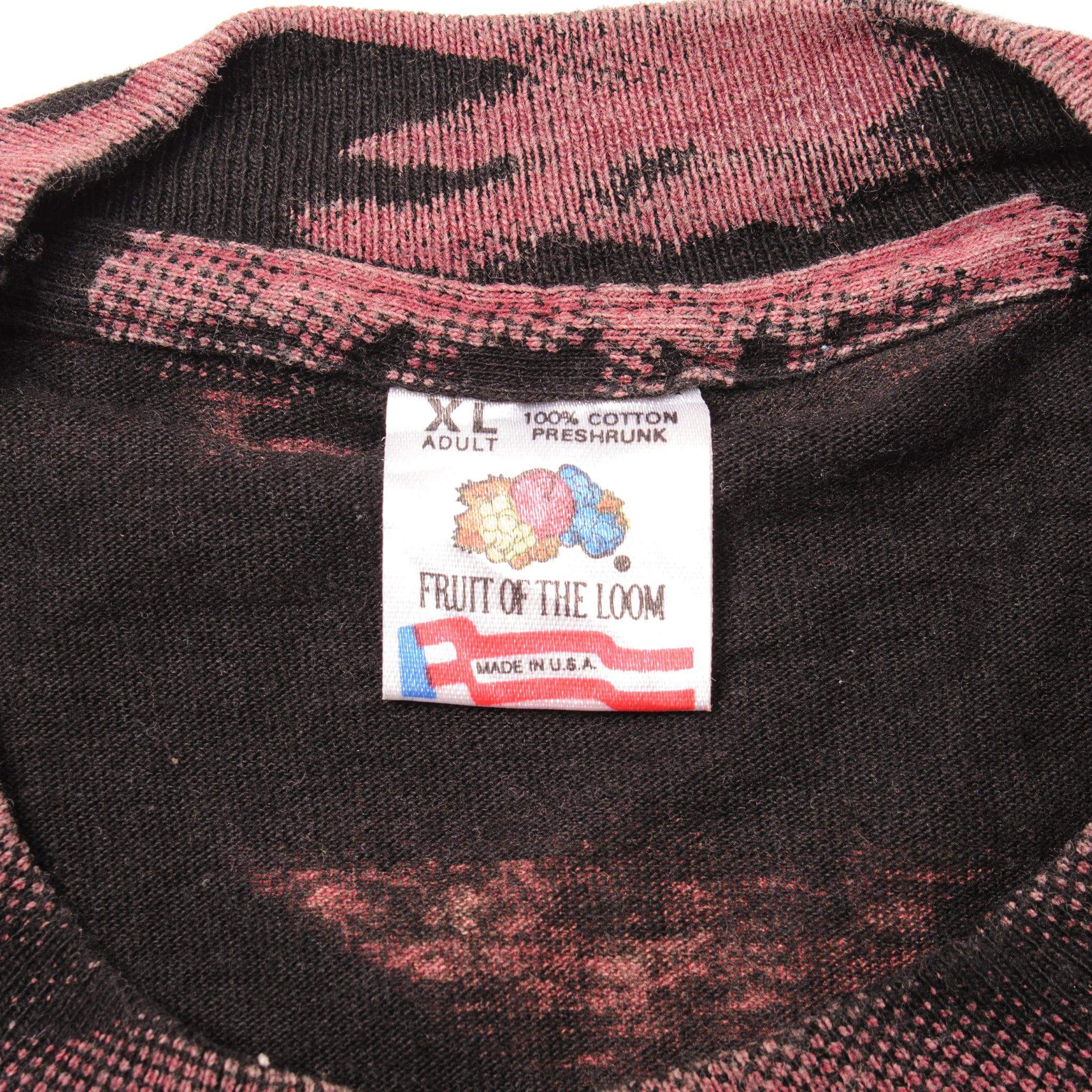 Vintage All Over Print Graphic Fruit of the Loom Tee Shirt 1990s Size XLarge With Single Stitch Sleeves.