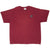 Front of burgundy Nike crewneck T-shirt with small circular Swoosh chest graphic