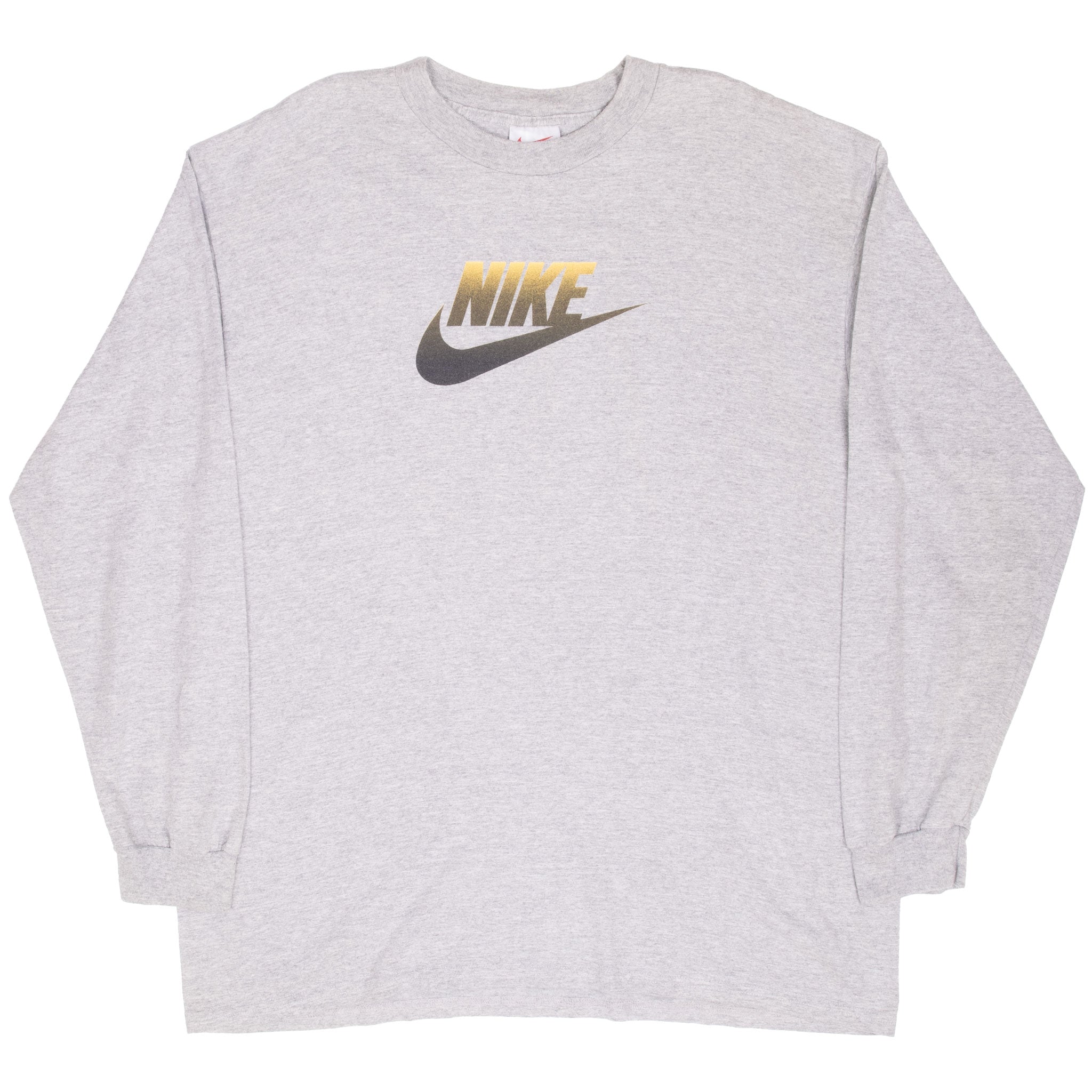 Vintage Nike Big Swoosh Long Sleeve Grey Tee Shirt 1990S Size Large