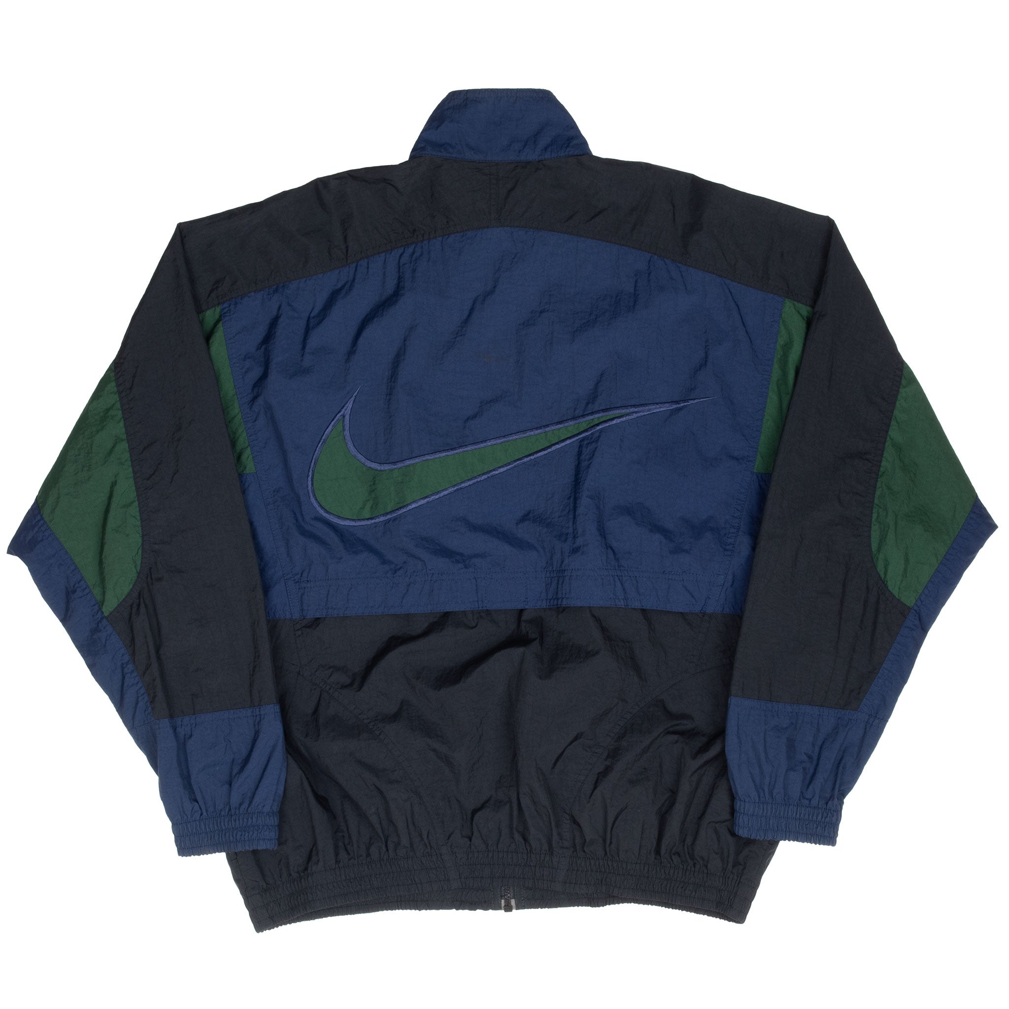 Vintage Nike Blue Black Green Big Swoosh Windbreaker Jacket 1990S Size Medium