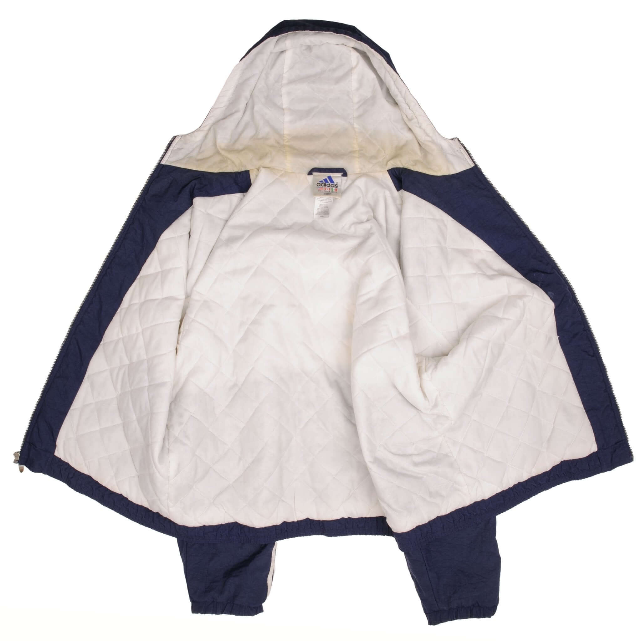 Vintage Adidas Navy Blue Nylon Windbreaker Hooded Jacket 1990S Size Large