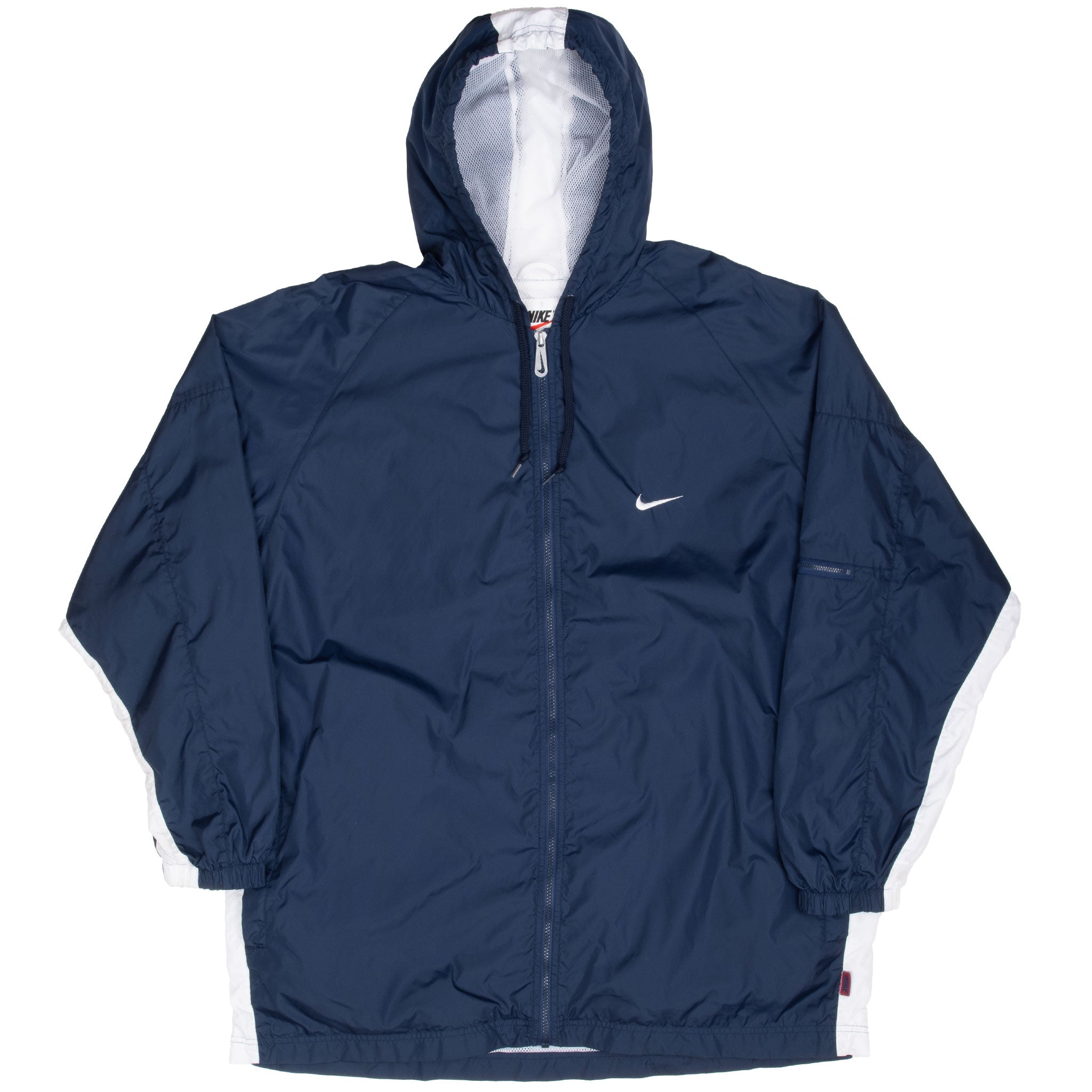 Vintage Nike Classic Swoosh Navy Blue Hooded Windbreaker Jacket 1990S Size XL