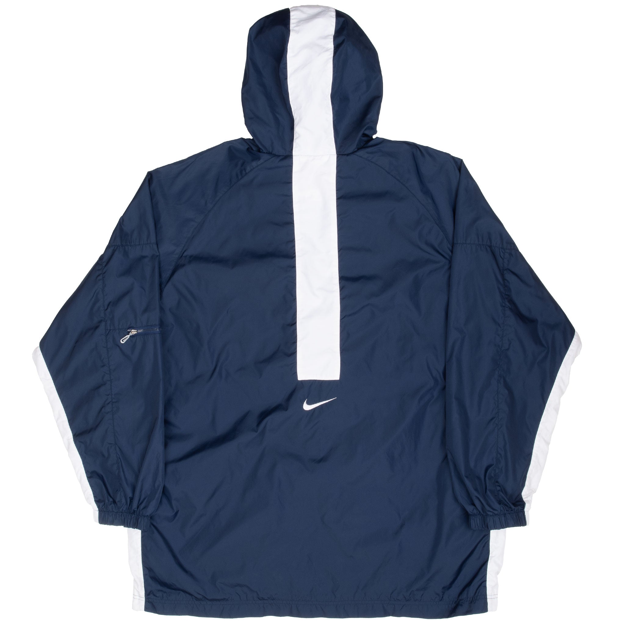 Vintage Nike Classic Swoosh Navy Blue Hooded Windbreaker Jacket 1990S Size XL