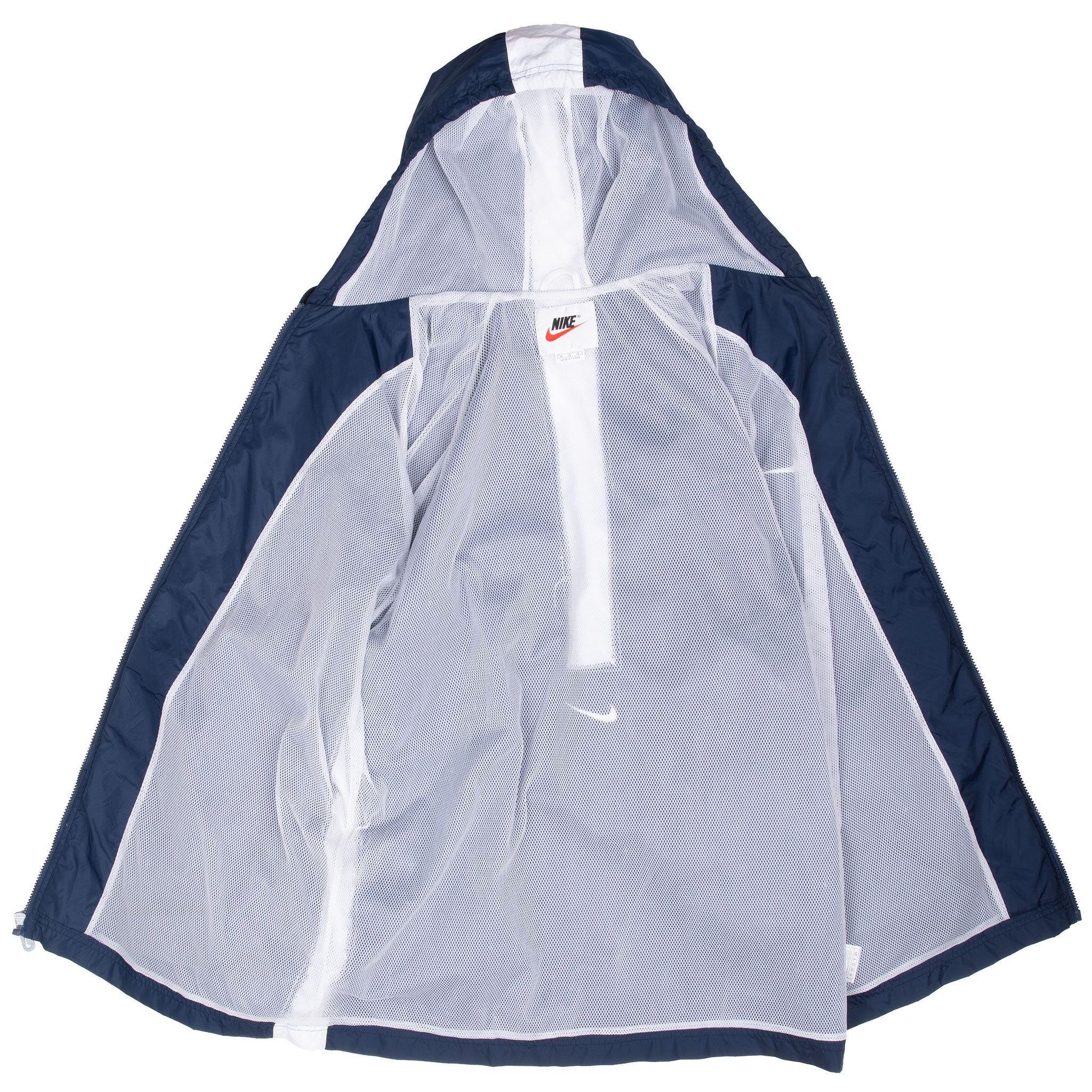 Vintage Nike Classic Swoosh Navy Blue Hooded Windbreaker Jacket 1990S Size XL