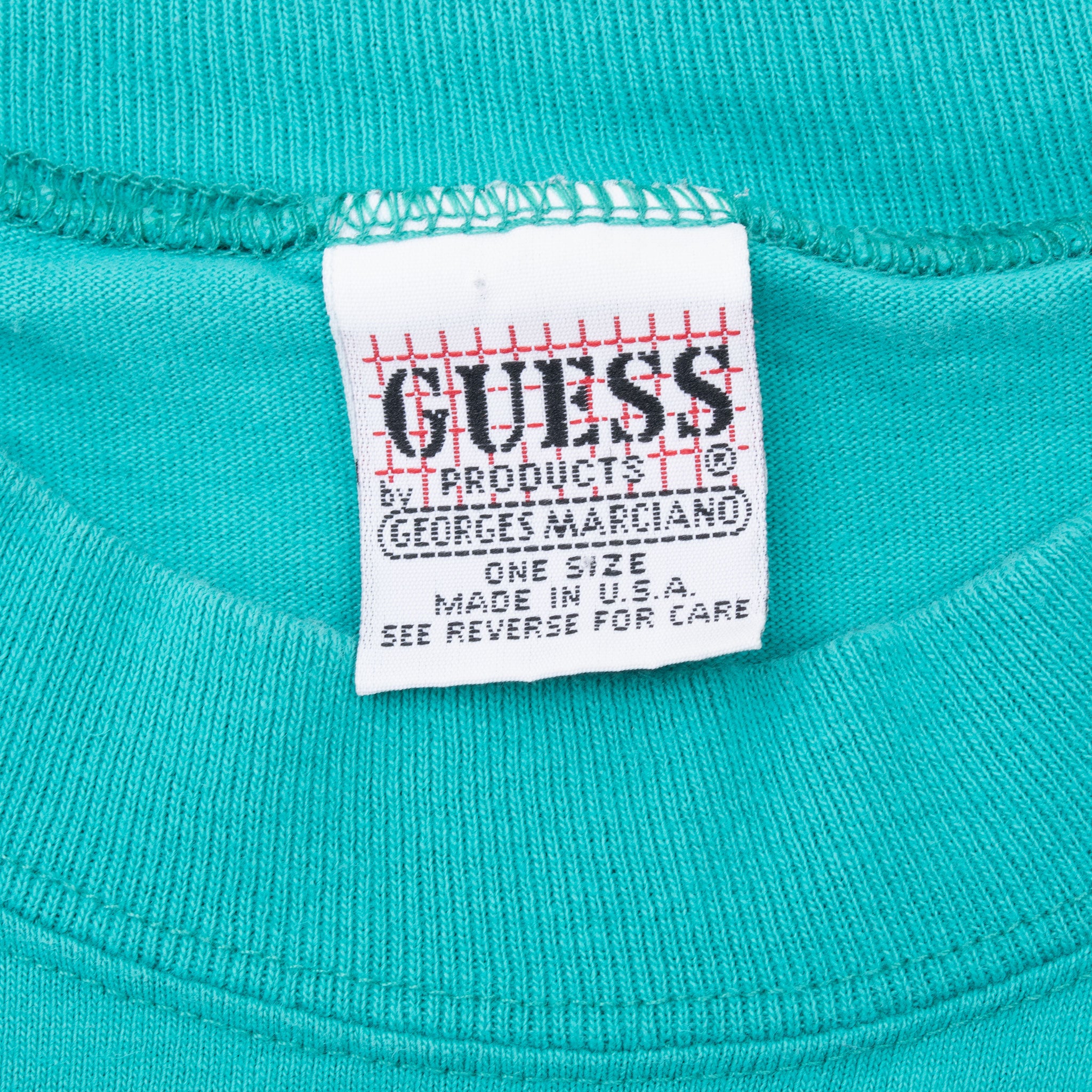 Vintage Guess Embroidered Teal Tee Shirt 1990S Size Large Made In Usa
