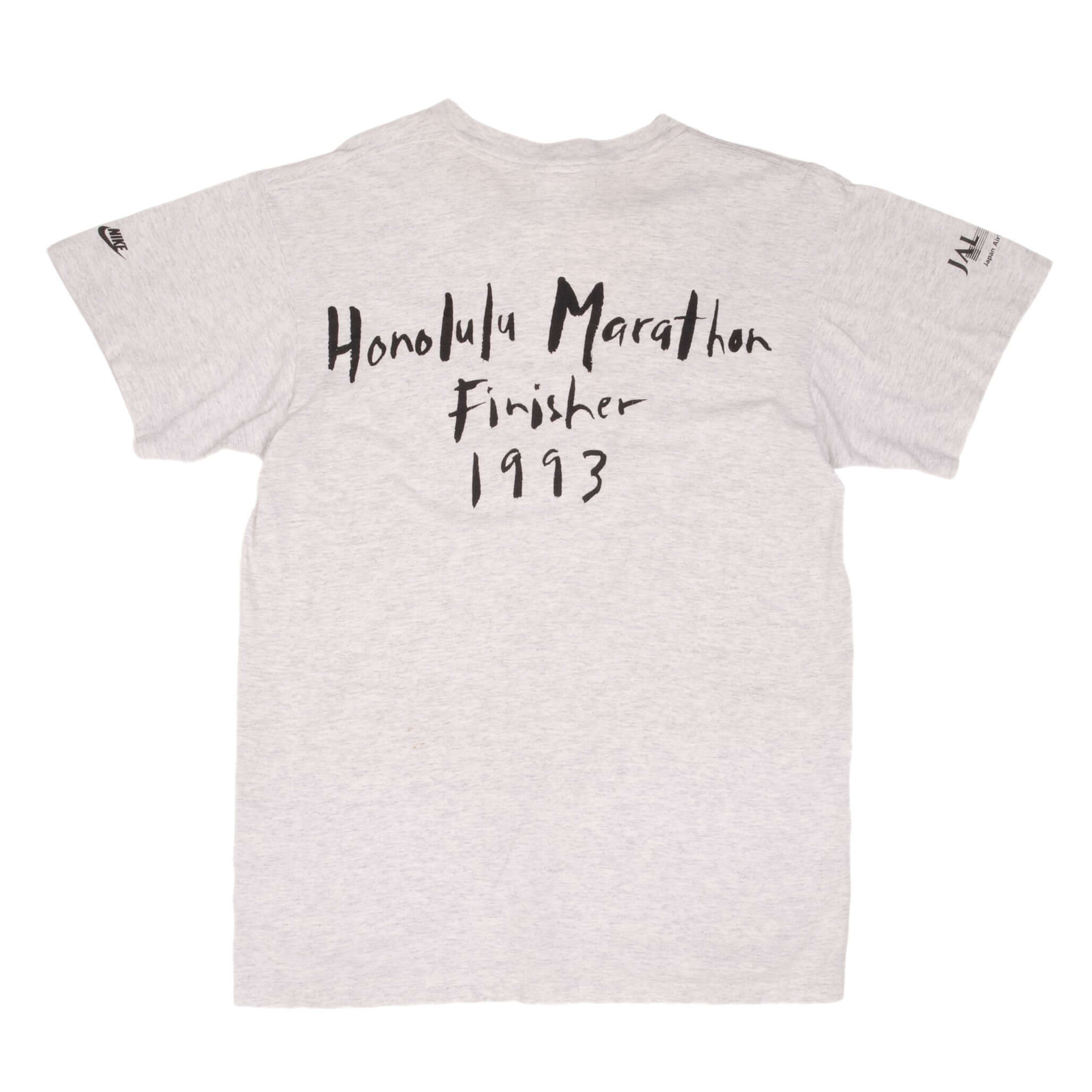 Vintage Nike Honolulu Marathon Finisher 1993 Tee Shirt Size Large Made In USA With Single Stitch Sleeves. Gray Label
