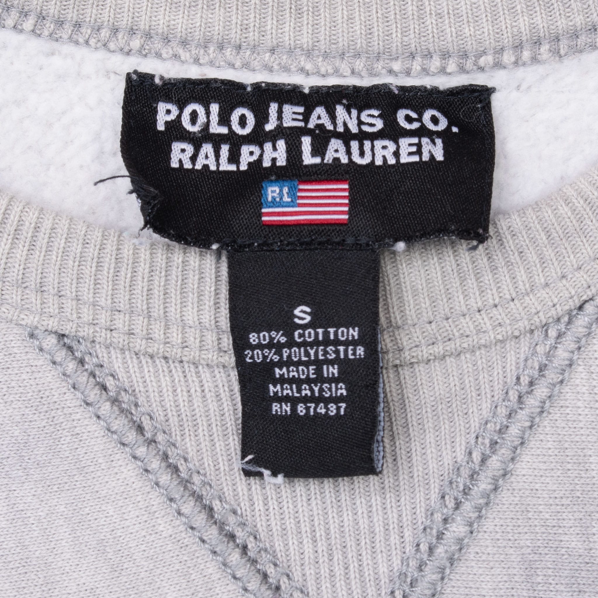 VINTAGE RALPH LAUREN POLO JEANS 1990S GREY CREWNECK SWEATSHIRT SMALL