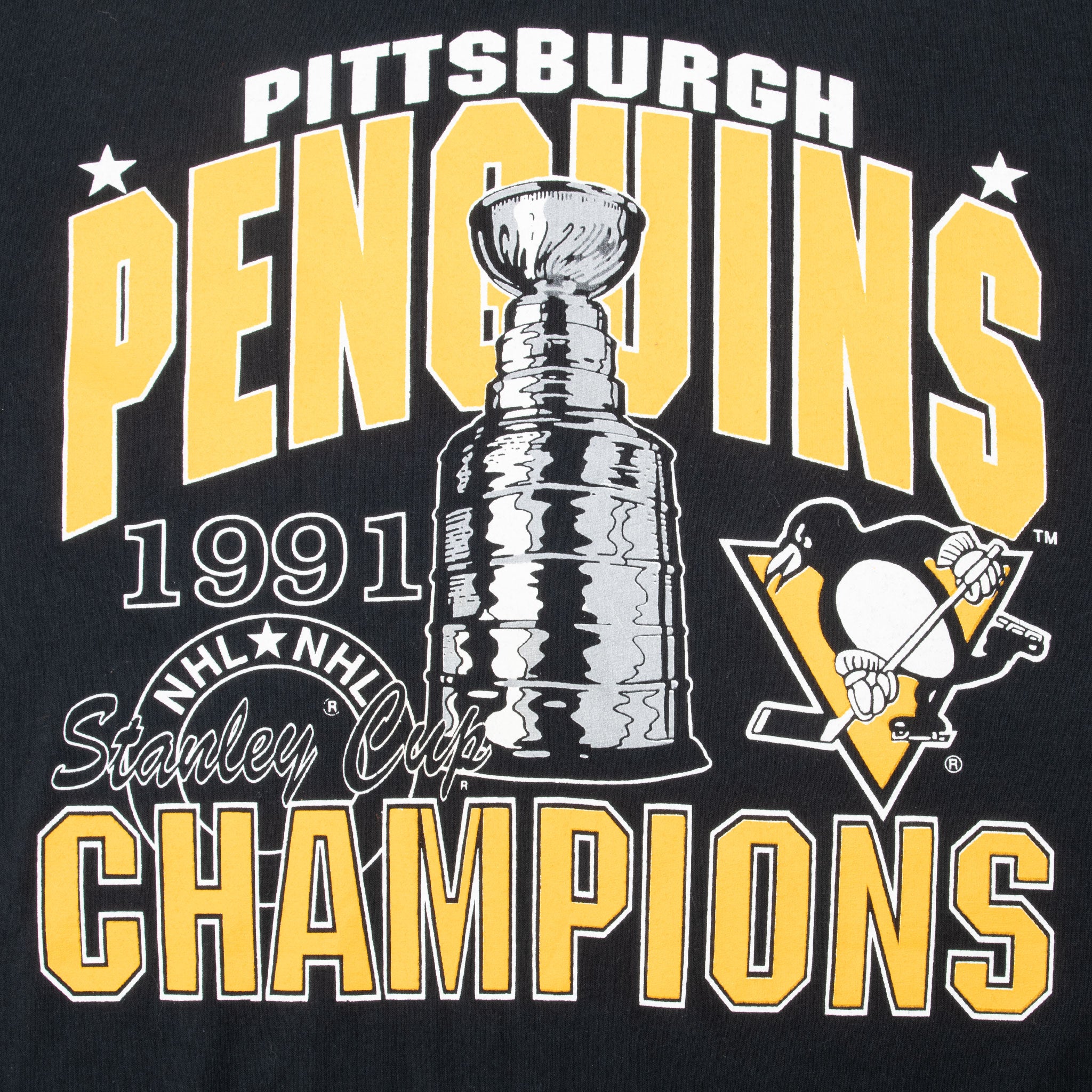 VINTAGE NHL PITTSBURGH PENGUINS STANLEY CUP 1991 TEE SHIRT LARGE MADE IN USA