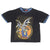 Front of black Yu-Gi-Oh youth tee with Seto Kaiba, Blue-Eyes White Dragon, and blue trim