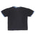 Plain back of black Yu-Gi-Oh youth tee with blue trim at the collar and sleeves