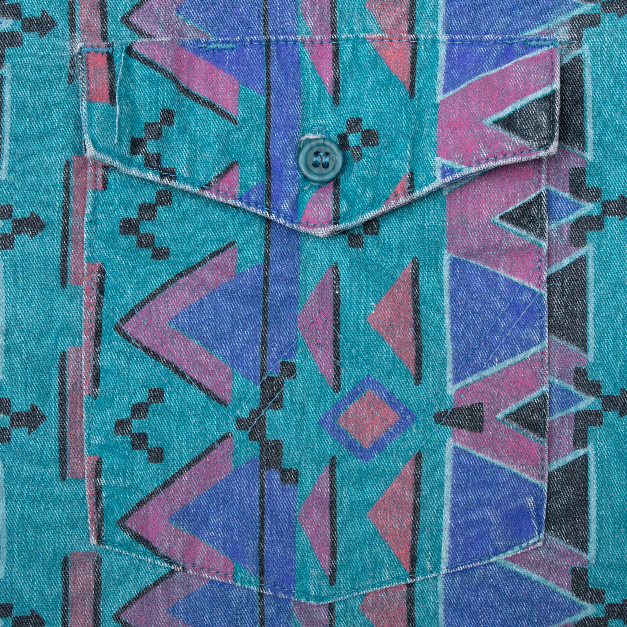 VINTAGE WRANGLER NAVAJO AZTEC BRUSHPOPPER WESTERN RODEO SHIRT 1990S SIZE 16 X 35