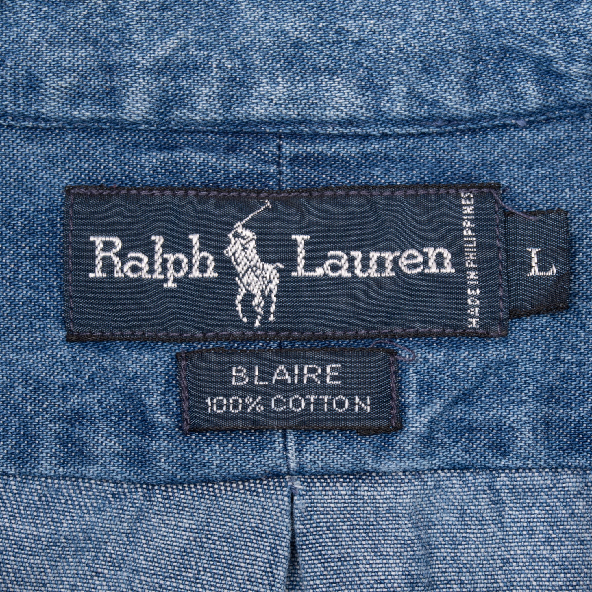 VINTAGE RALPH LAUREN BLUE DENIM SHIRT 1990S SIZE LARGE
