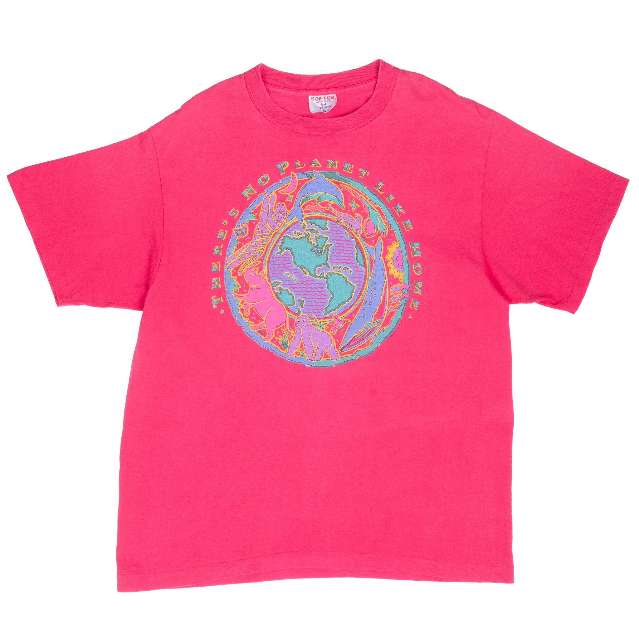 Vintage There Is No Planet Like Home Animal Print Tee Shirt 1990S Size XL Made In Usa With Single Stitch Sleeves