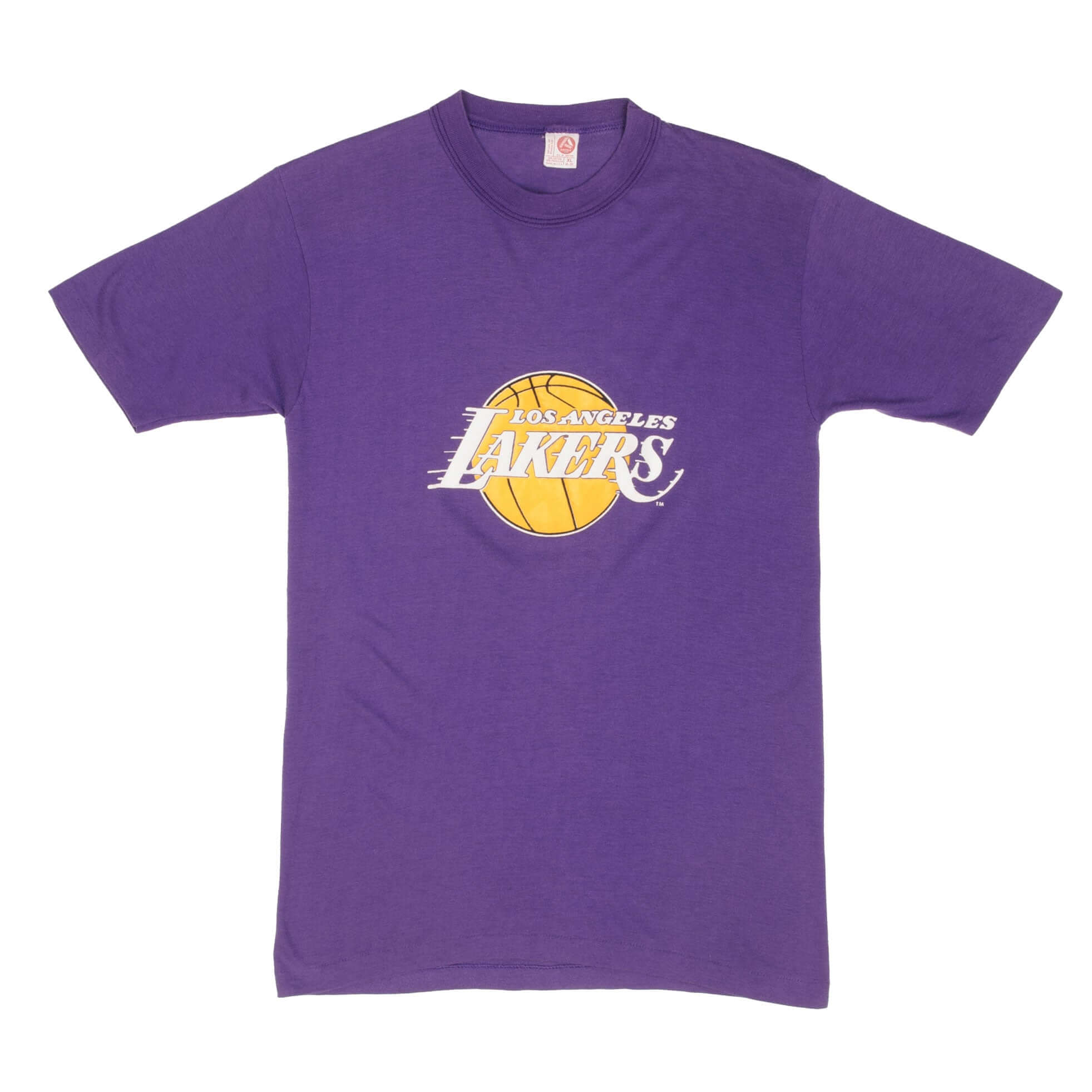 Vintage NBA Los Angeles Lakers Artex Tee Shirt 1980s Size Small Made In USA With Single Stitch Sleeves.