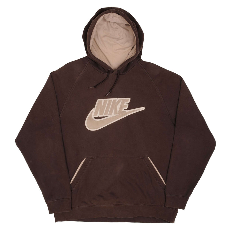 VINTAGE NIKE SPELLOUT SWOOSH BROWN HOODIE SWEATSHIRT LATE 2000S